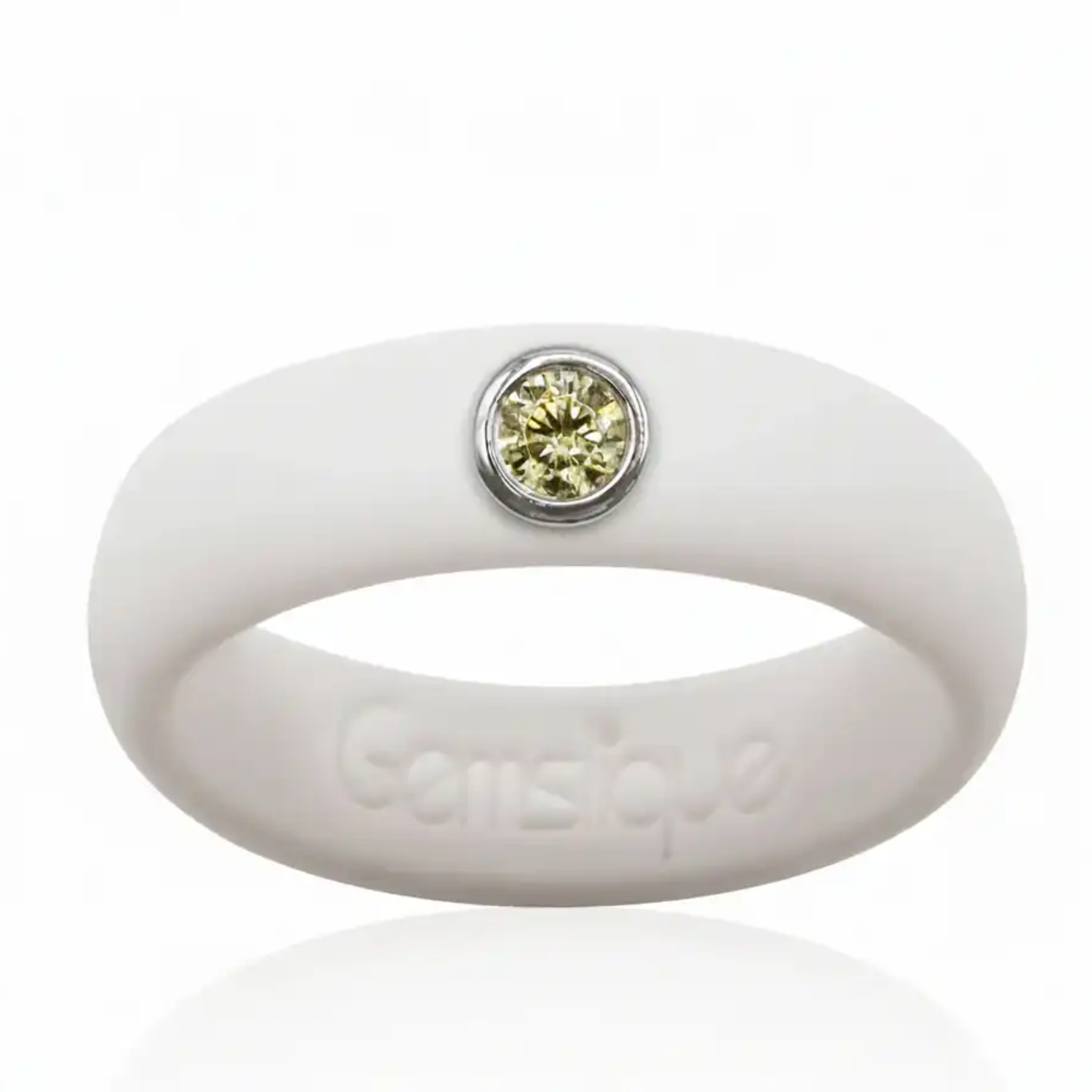 Yellow cubic zirconia silicone ring by Gemslique, featuring a smooth finish and vibrant color, perfect for daily wear.