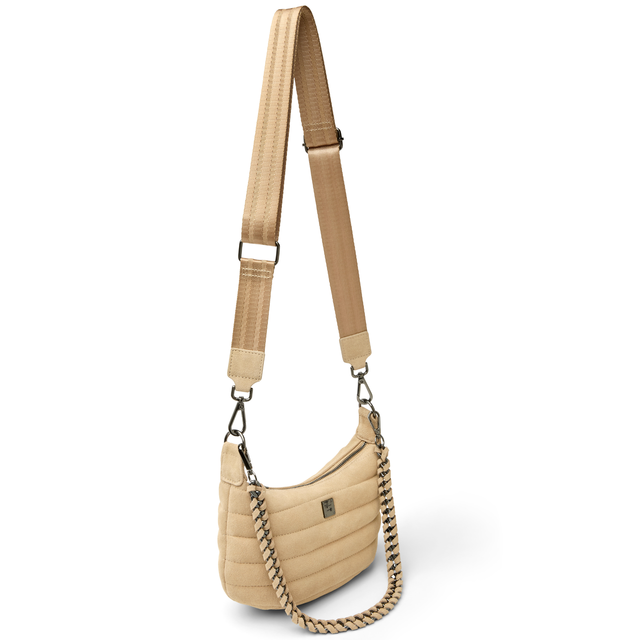 Think Royln Mini Moon handbag featuring a coquette heart and bow charm, displayed on a neutral background.