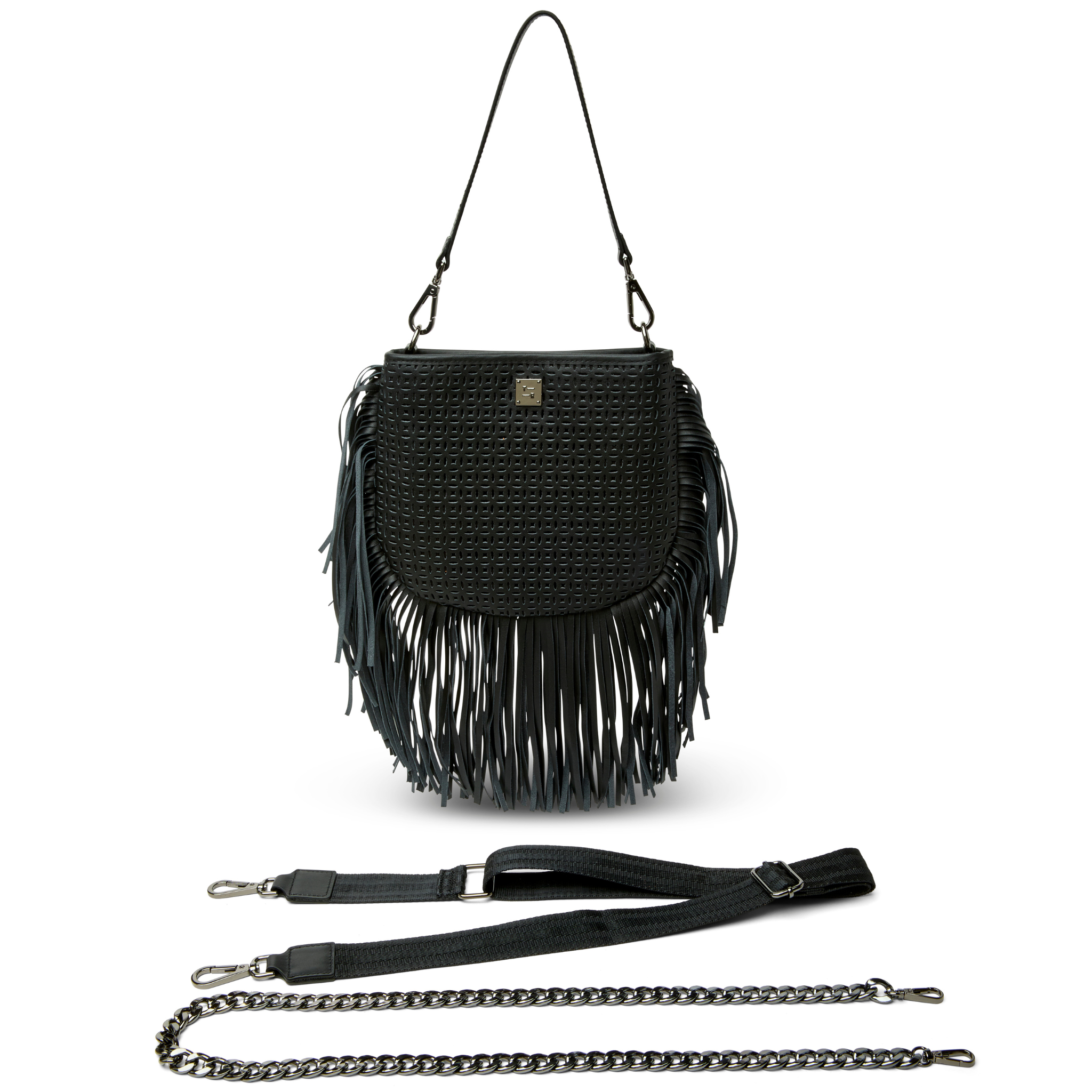 Think Royln Free Spirit Fringe Saddle Bag in leather with stylish fringe detail, showcasing a boho-chic design.
