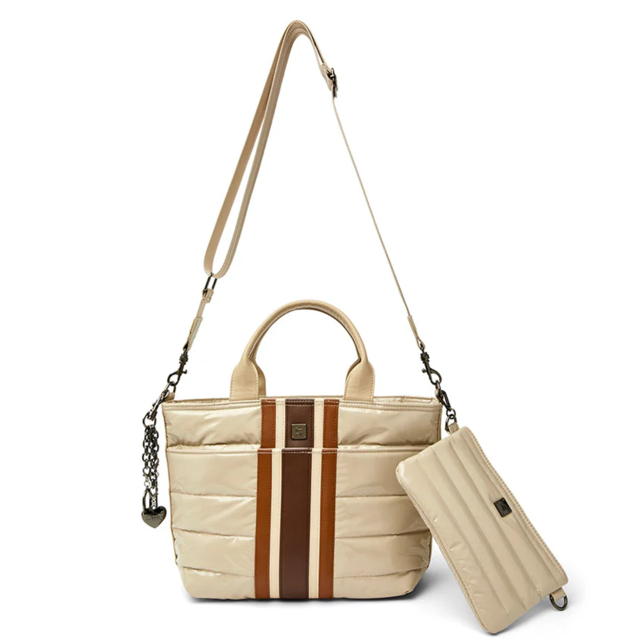 Think Royln Getaway travel bag with coquette heart and bow bag charm, stylish and practical for stylish travelers.