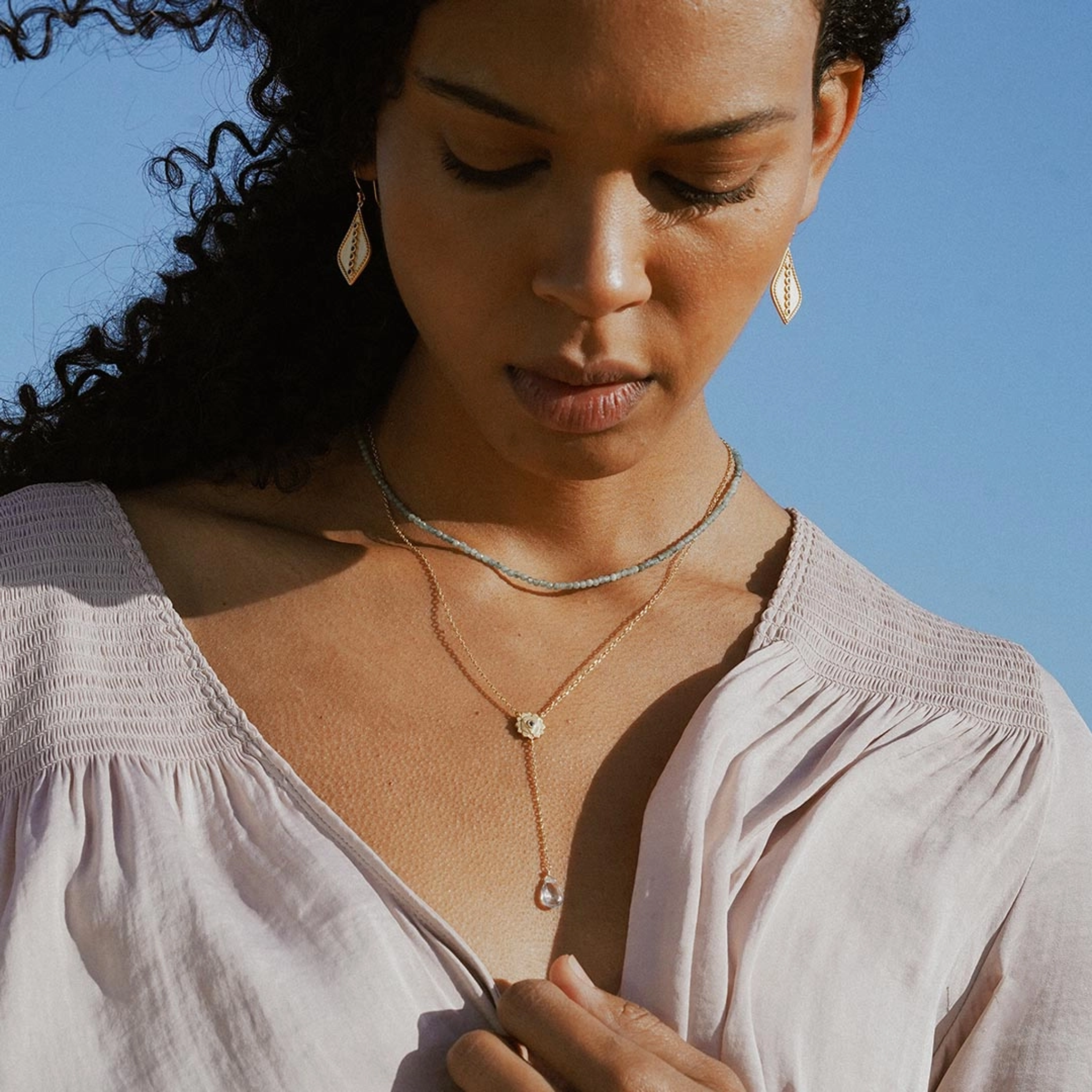 16" Throat Chakra Lariat Necklace