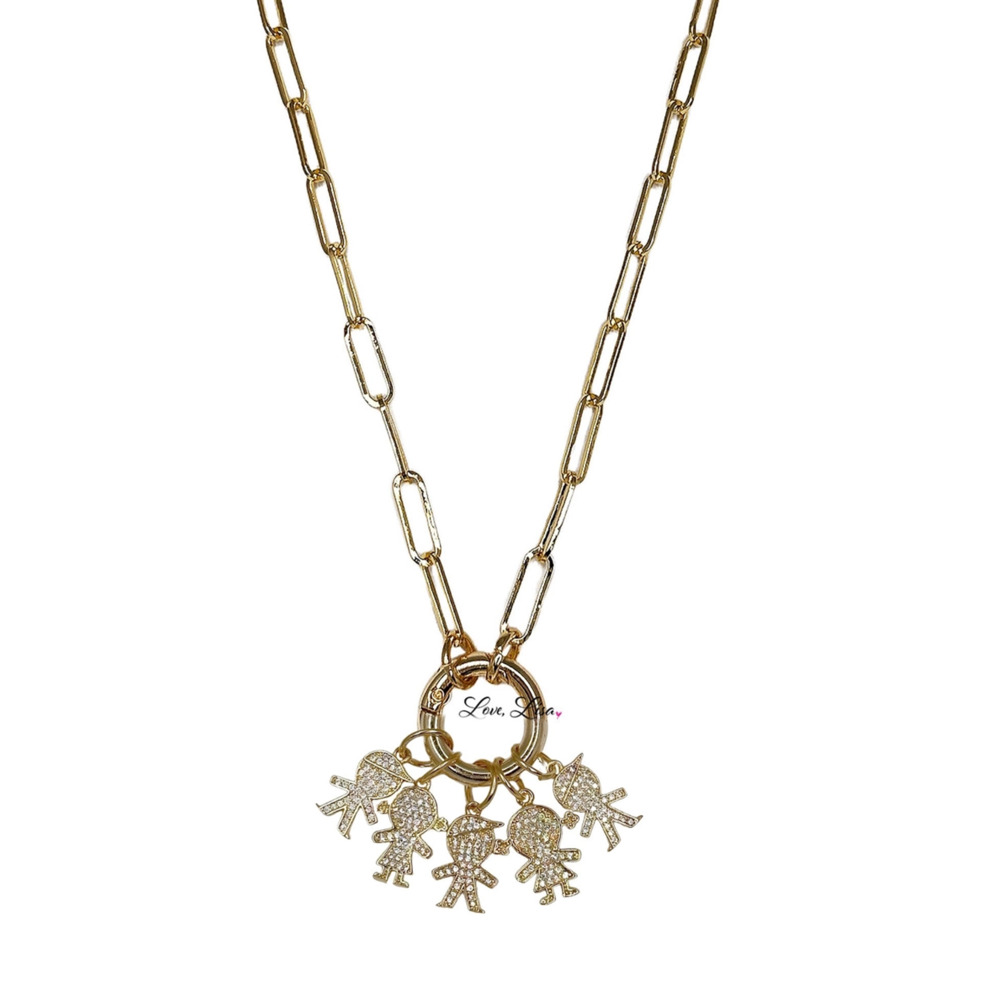 Veronica Mom/Grandma necklace by Love Lisa featuring a heart charm and kids' charms in a delicate design.