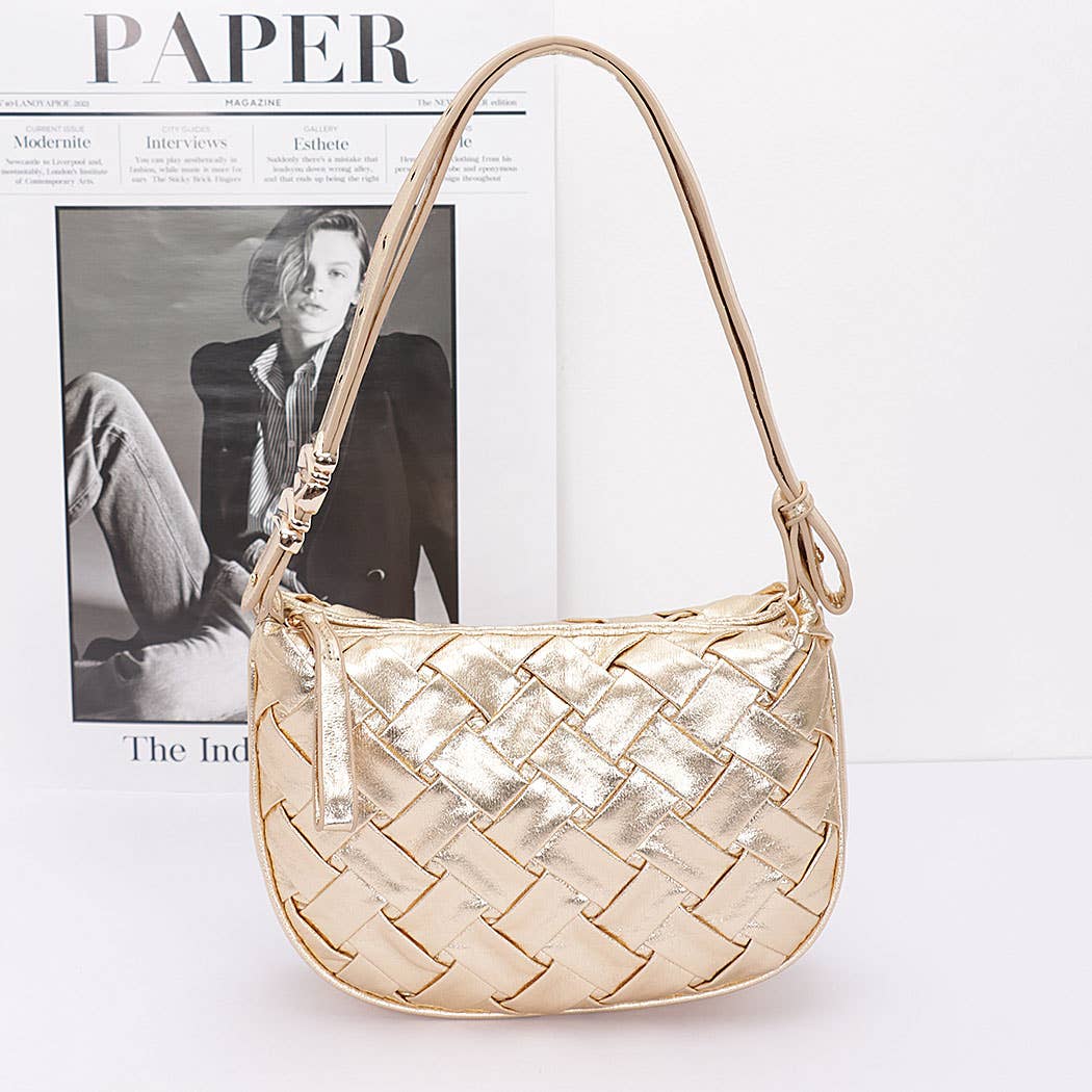 Faux Metallic Leather Braided Embossed Shoulder Bag - Let's Bag It