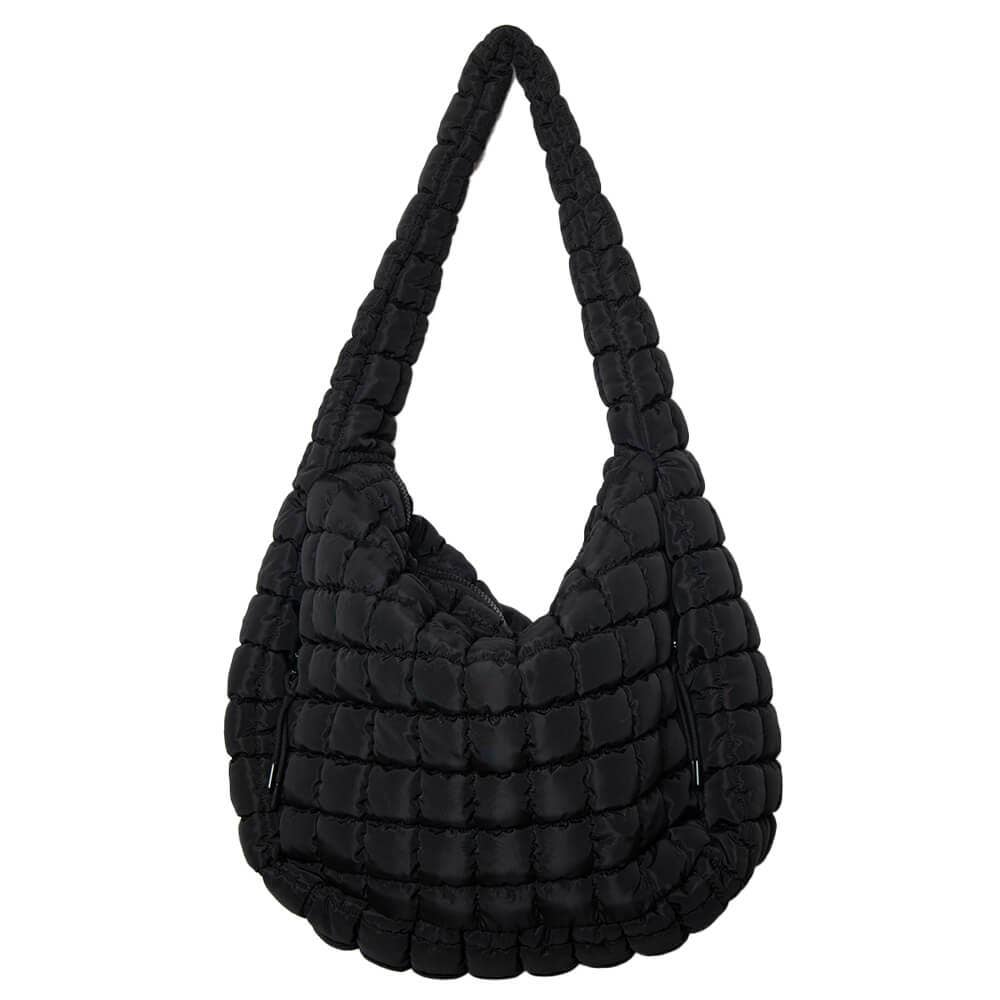 Black Oversized Quilted Hobo Tote Bag - Let's Bag It