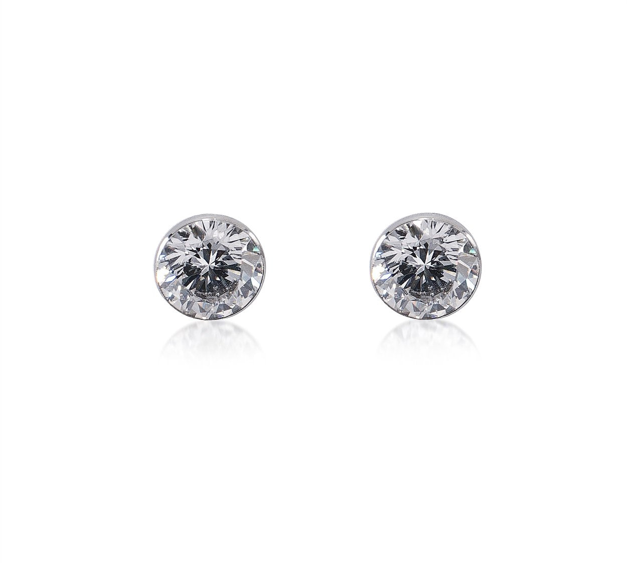 B.Tiff solitaire stud earrings featuring single sparkling gemstones in a classic silver setting