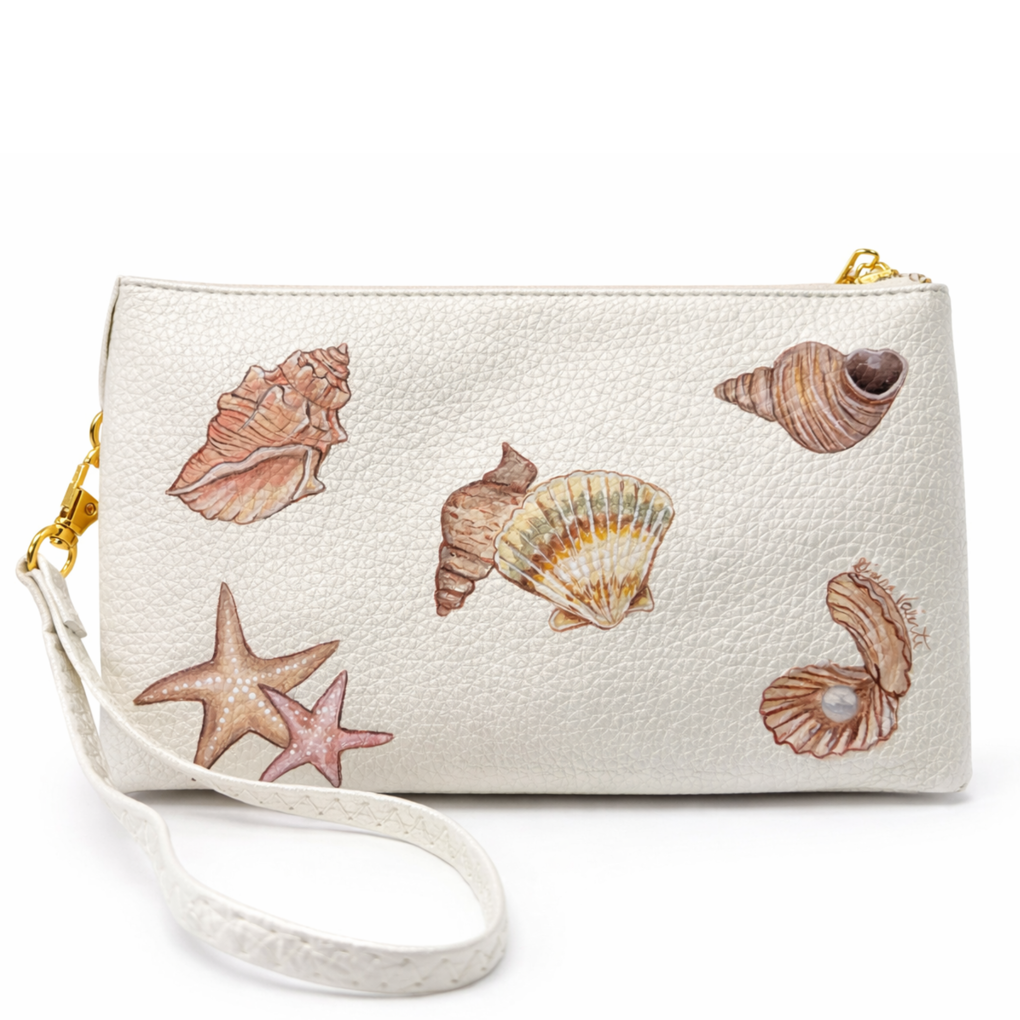 Multicolor hand-painted daisy wristlet from Gianna Valente x Lets Bag It collection, featuring vibrant floral design.