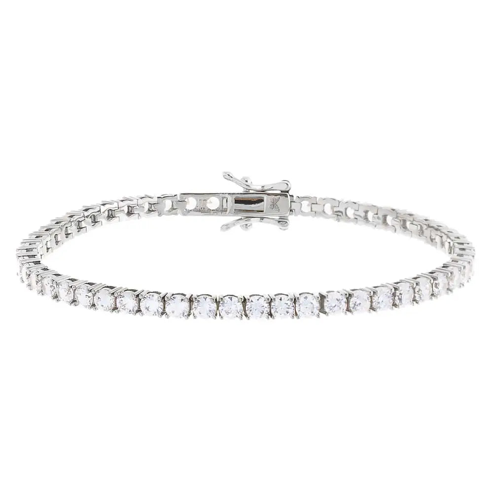 6.5" L 3MM Sterling Silver Platinum Handset Tennis Bracelet - B1024S