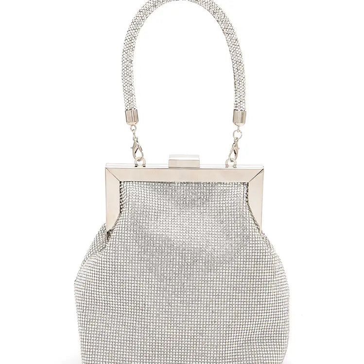 Top Handle Rhinestone Soft Clutch Bag