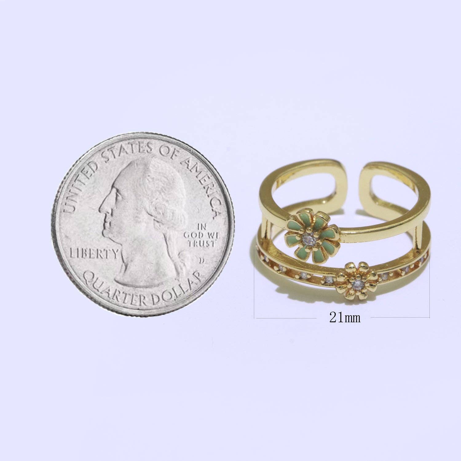 Gold filled enamel daisy open ring from Private Label, featuring a delicate floral design perfect for everyday wear.