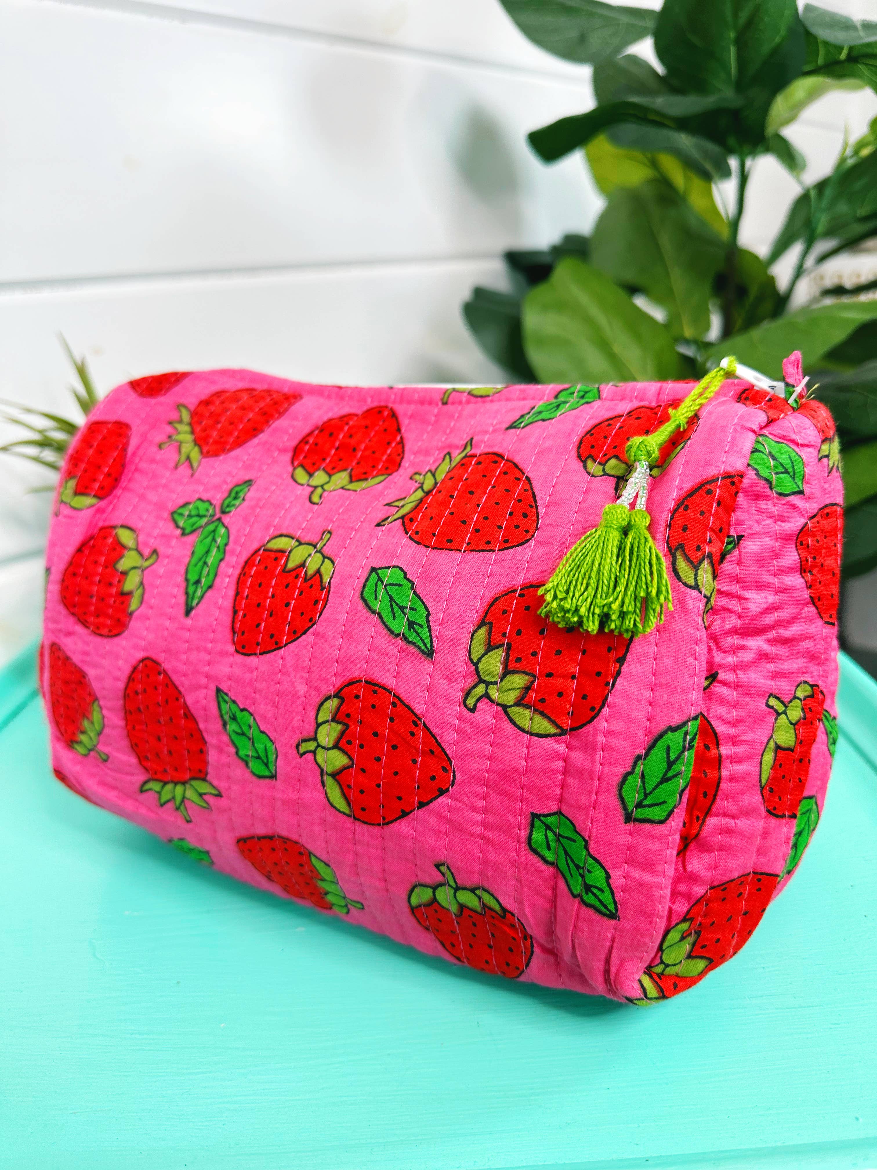 Quilted Makeup Bag | Travel Cosmetic Bag | Strawberry