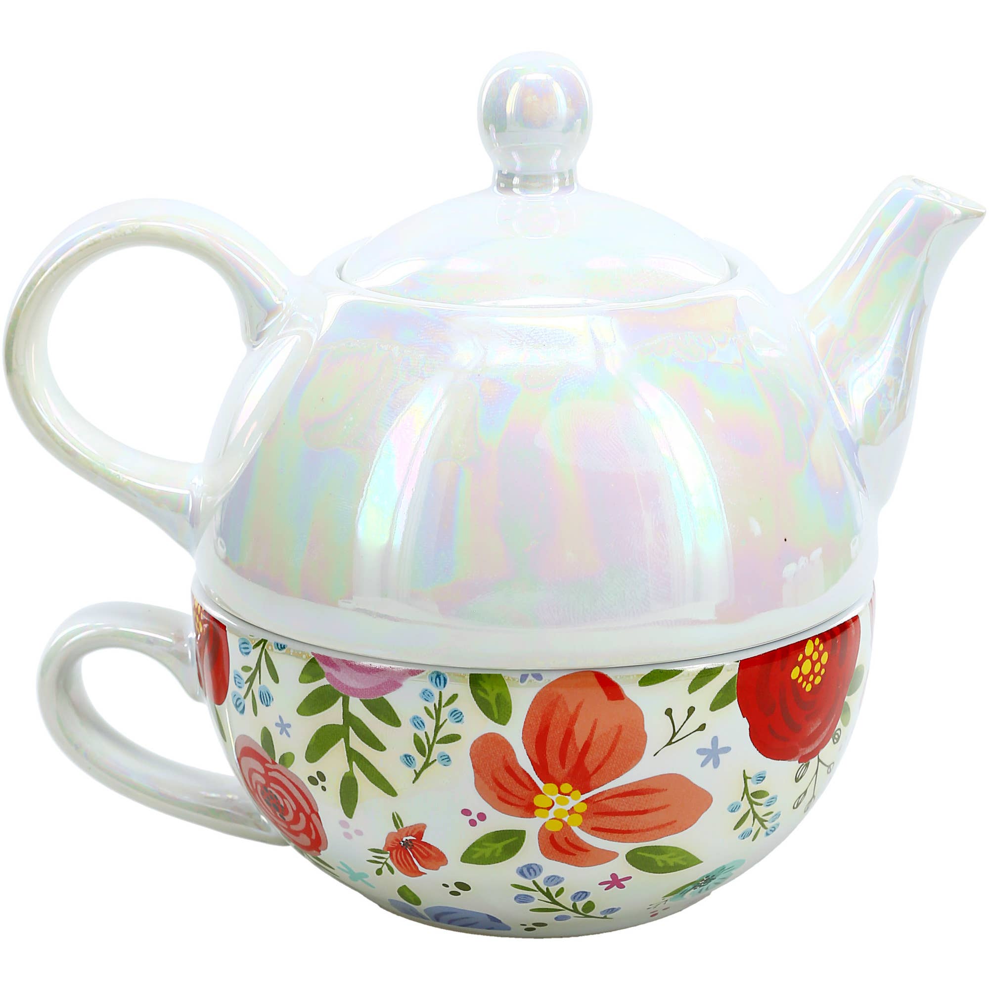 Pavilion Mom Tea for One set featuring a 14.5 oz teapot and 10 oz cup with floral design and heartfelt text.