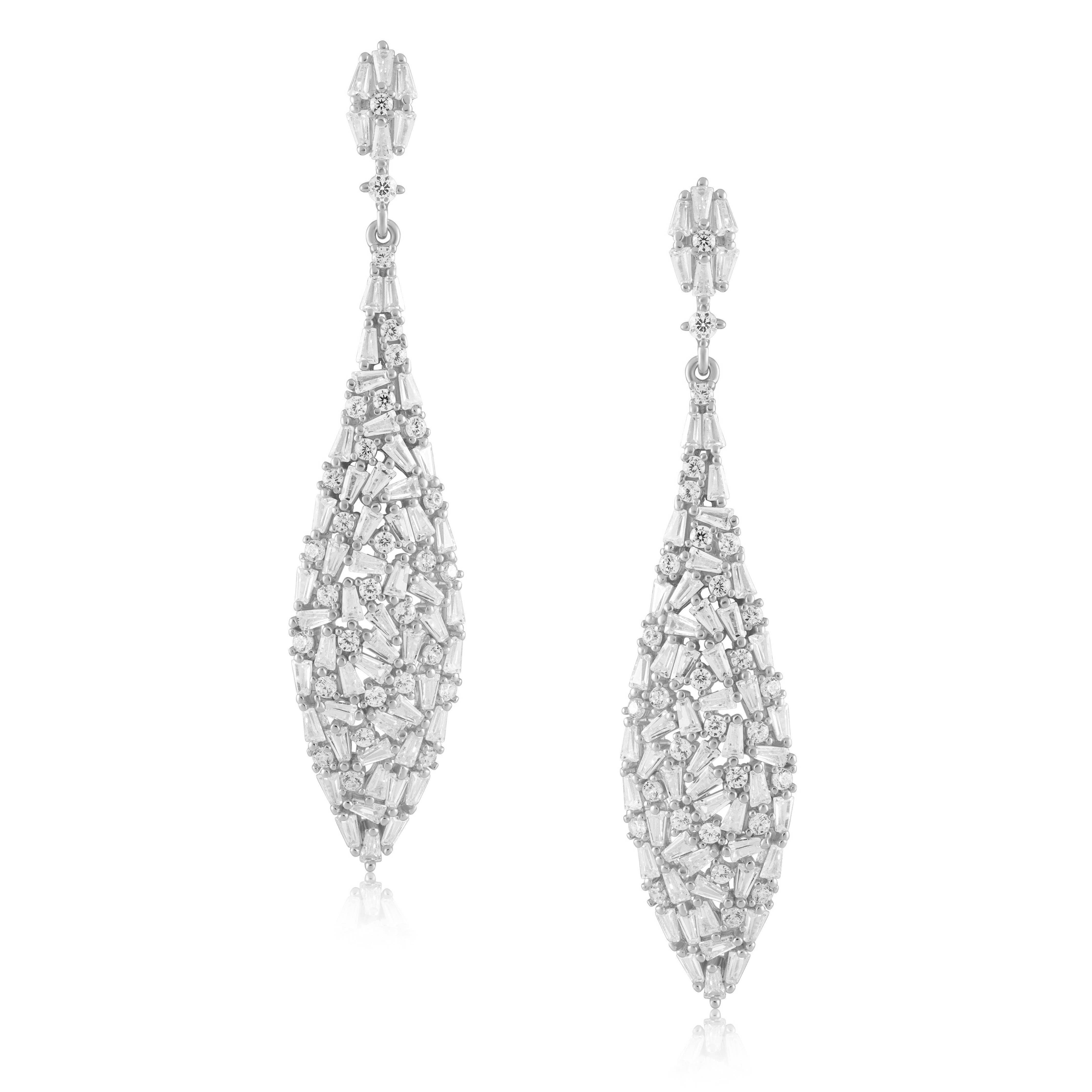 Sahira Jewelry Design Valeria CZ earrings featuring sparkling cubic zirconia stones and elegant dangling style.