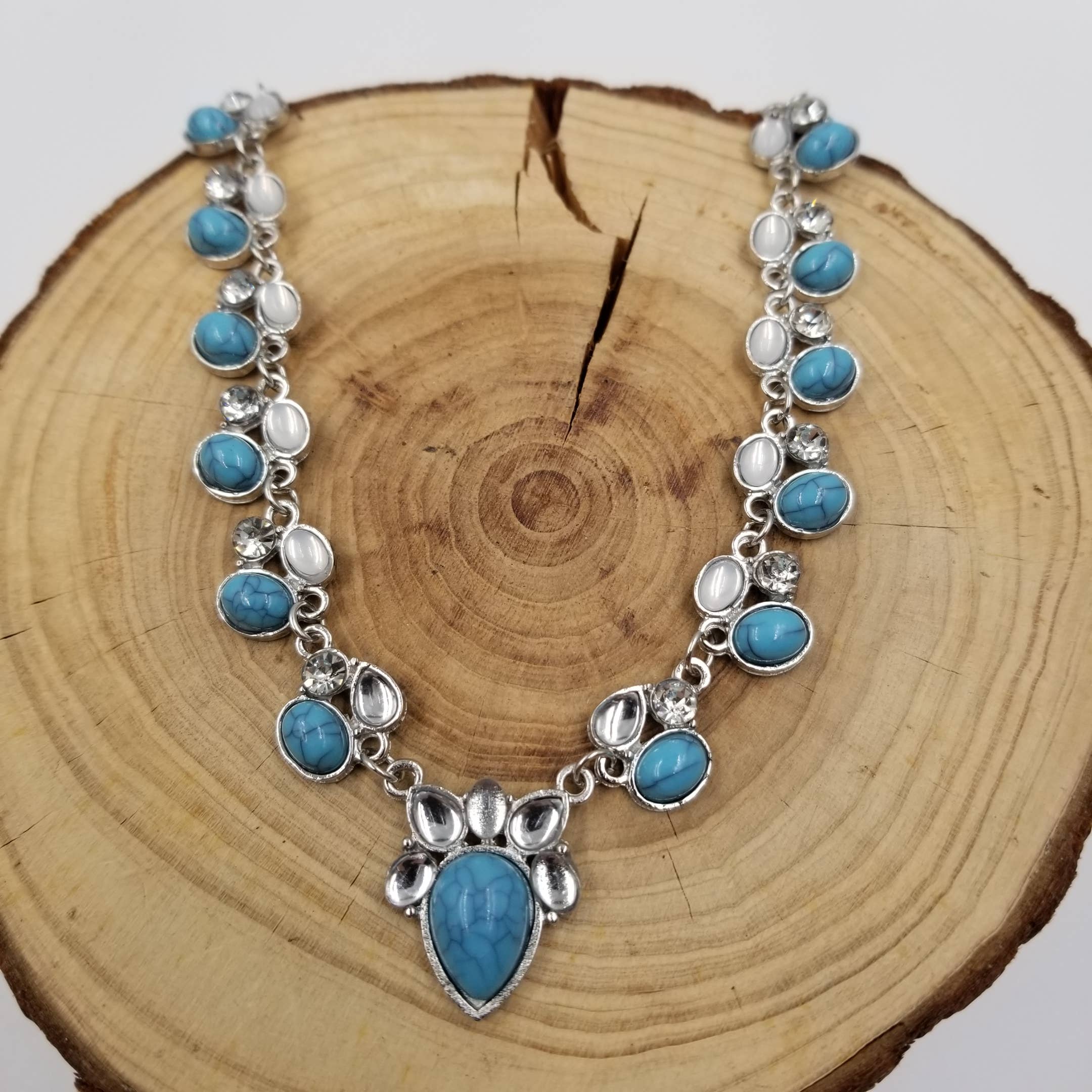 Bohemian Turquoise White Water Droplet Necklace