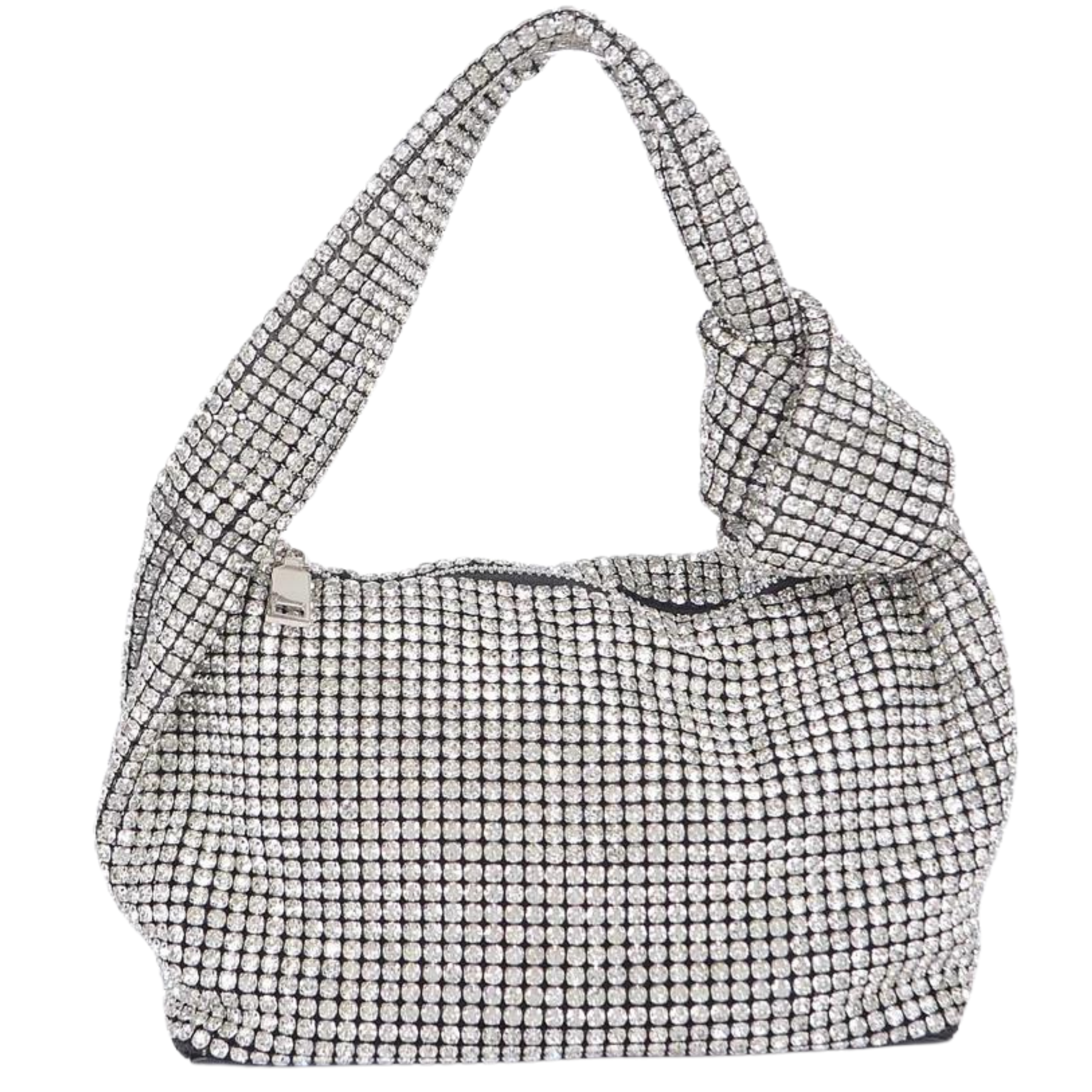 Rhinestone Mesh Evening Bag with Knotted Side Handle - Let's Bag It