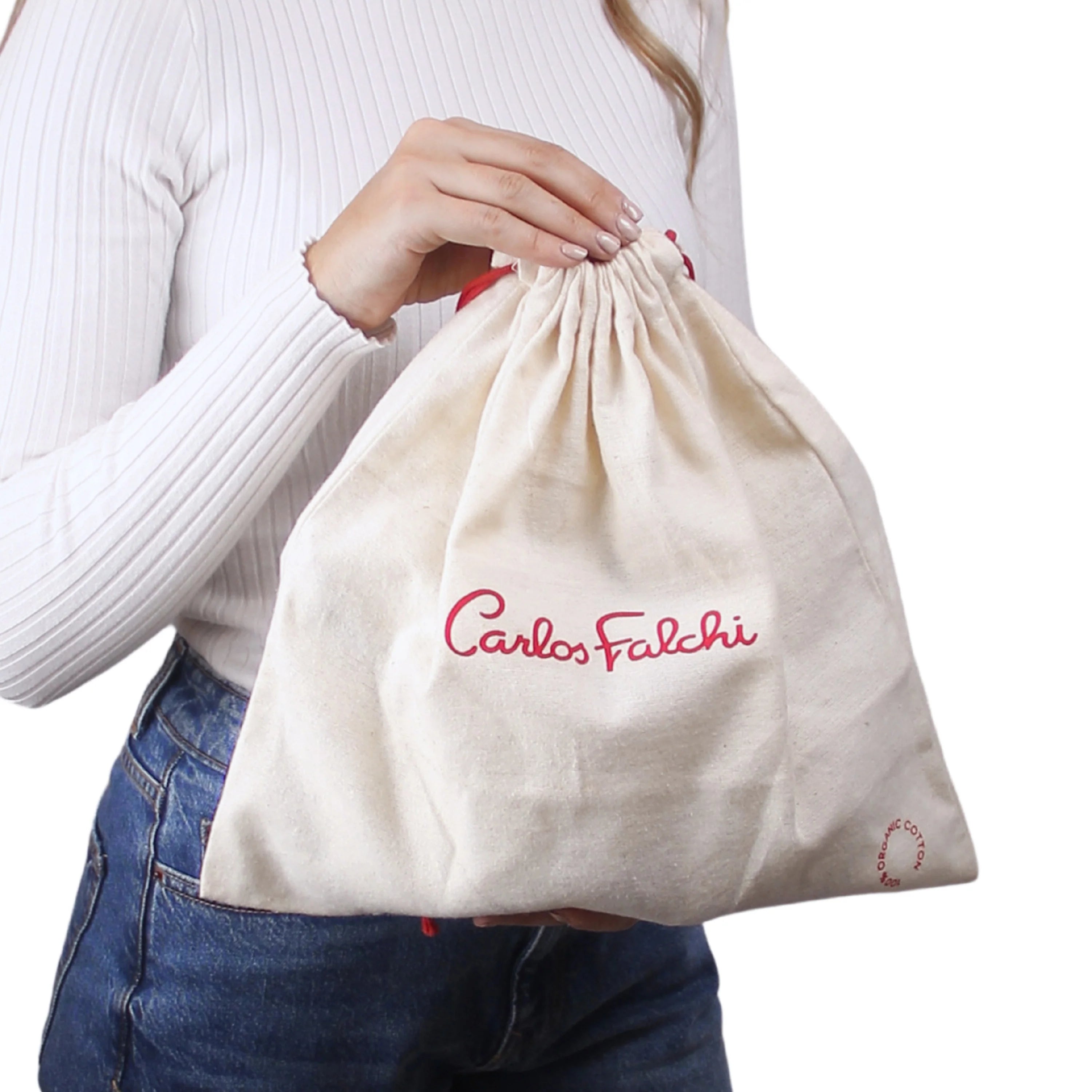 Small Carlos Falchi mini satchel bag with textured leather and a shoulder strap, displayed on a neutral background.