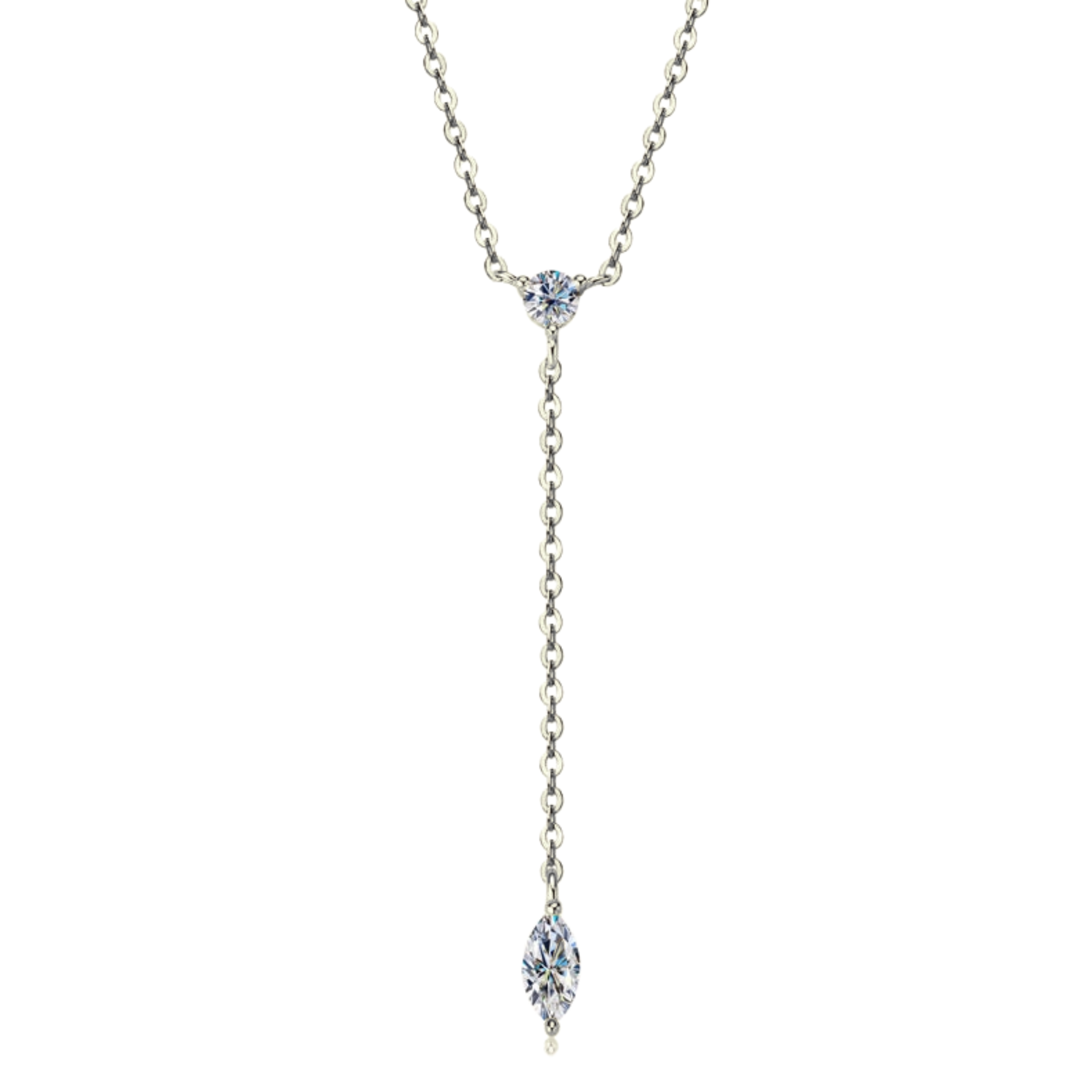Marquise Moissanite Drop Y Necklace in 925 Sterling Silver