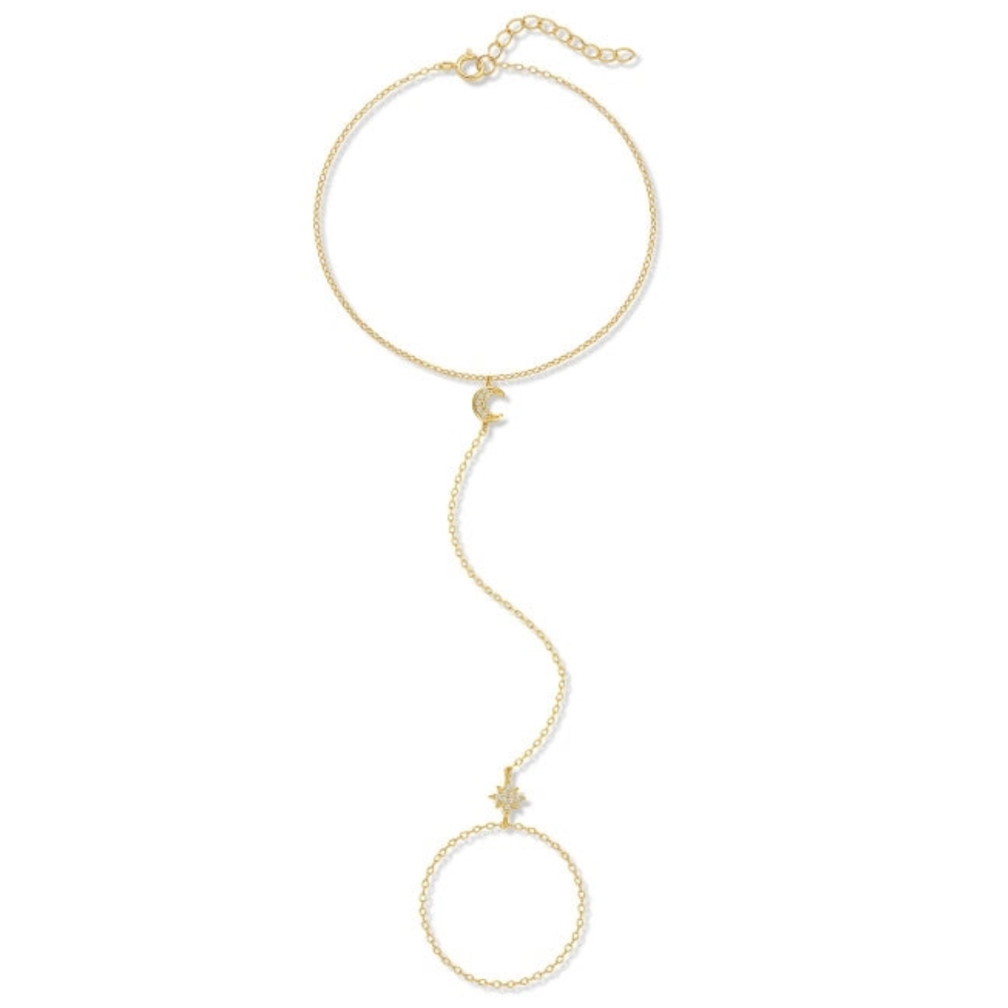 Moon Star Hand Chain Ring Bracelet in 925 Sterling Silver
