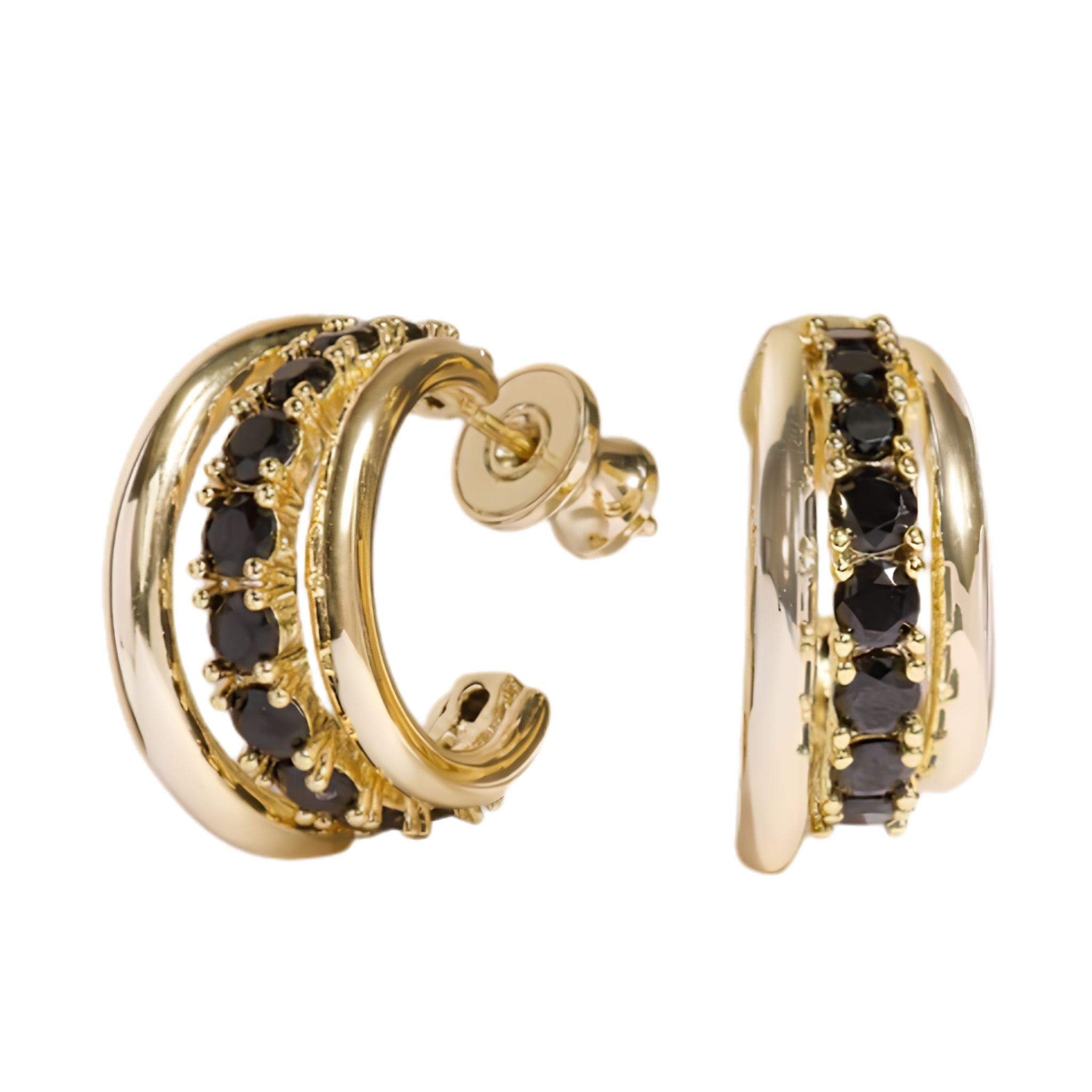"Oh She Fancy" Smooth & Diamond Hoops - Black