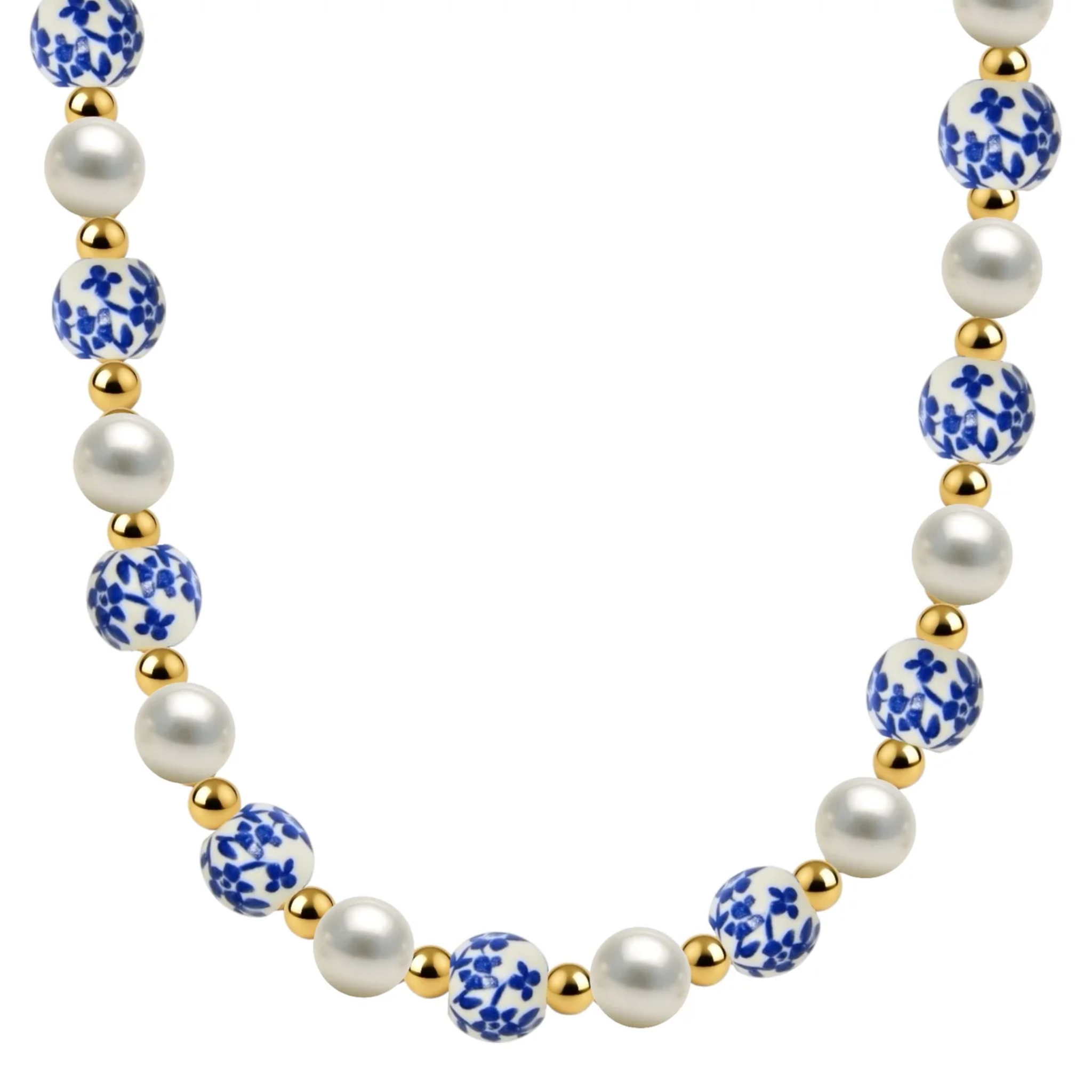 Blue Rose | Gold Filled Beaded Necklace with Pearls Regular price