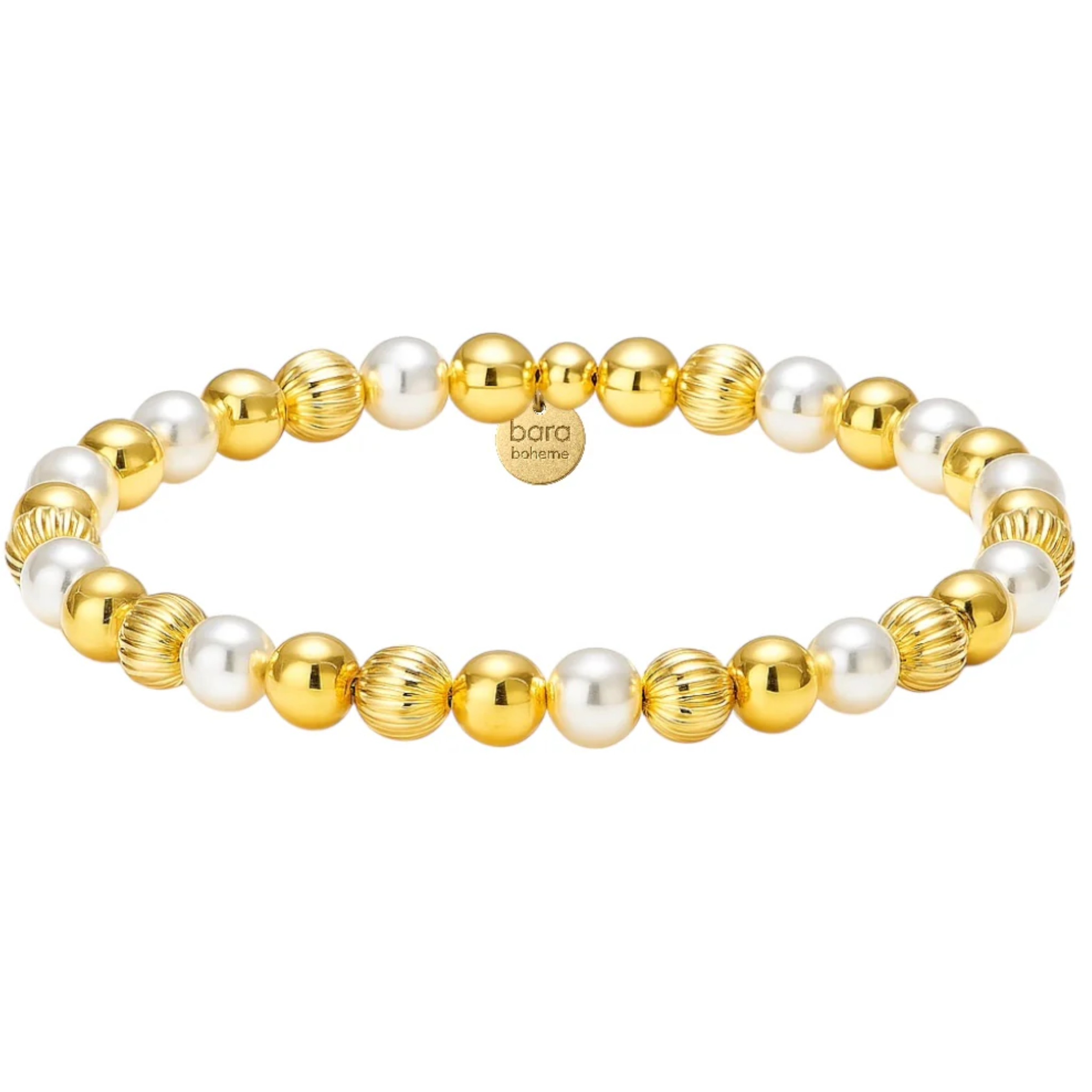 Gold filled beaded bracelet with pearls by BARA BOHEME, featuring a delicate design and elegant finish.