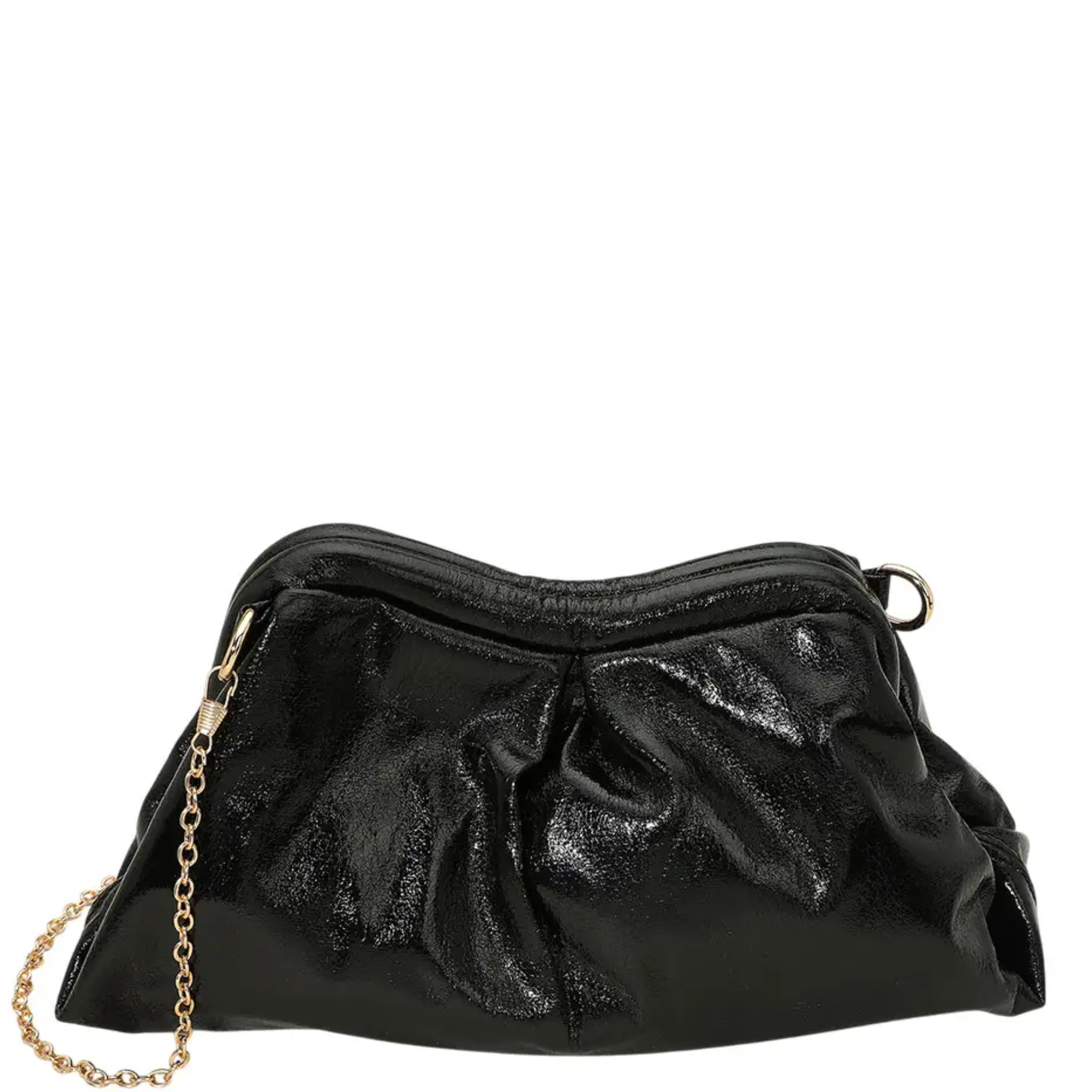 Metallic Pleated Frame Clutch Evening Bag / Crossbody Bag
