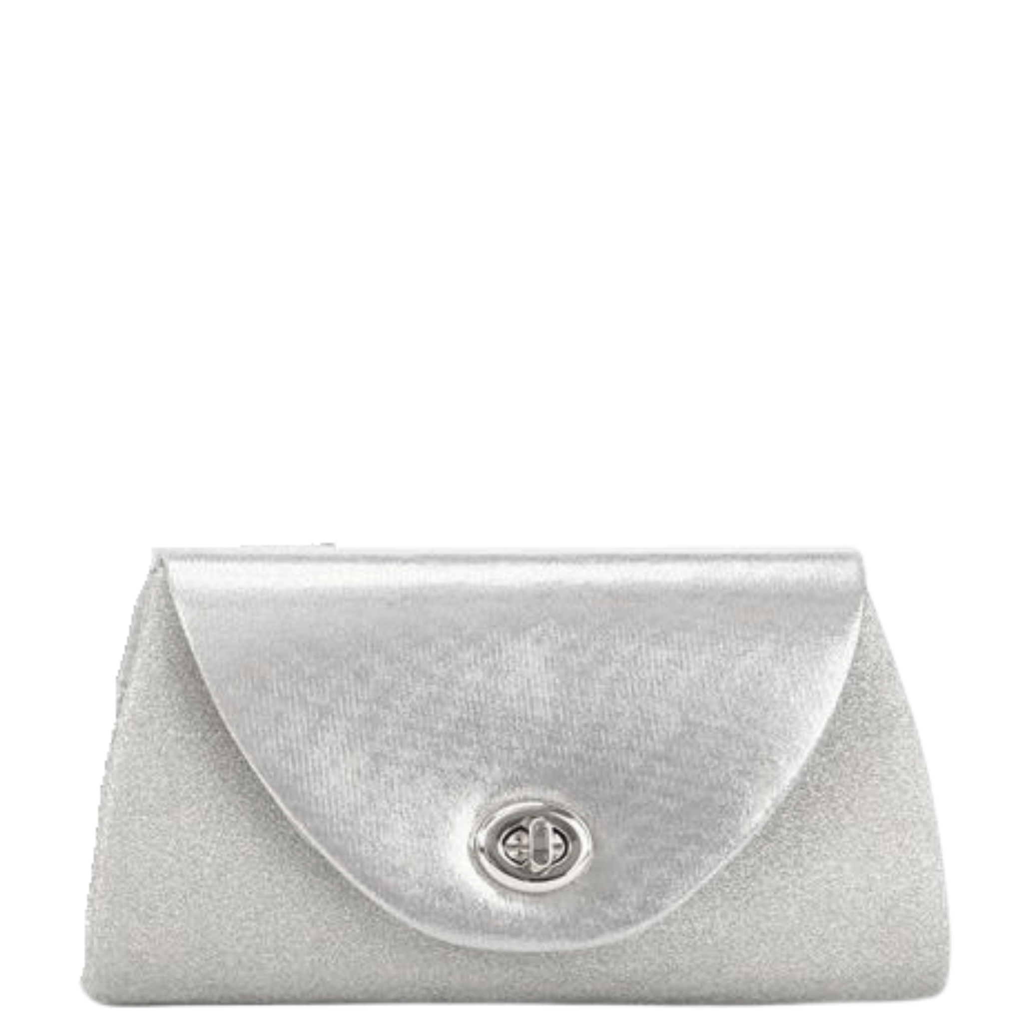 Glitter and metallic turnlock evening clutch handbag in pearl cashmere color, featuring a sleek design and elegant finish.