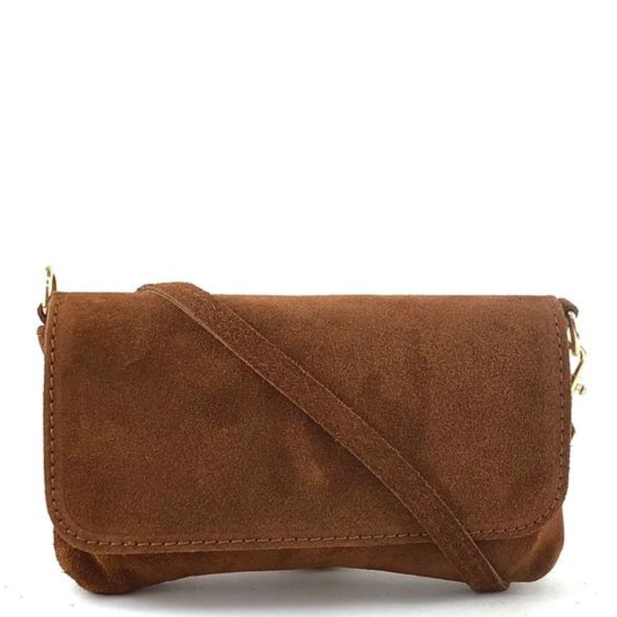 Mini suede shoulder bag in a crossbody style, featuring a sleek design and soft texture.