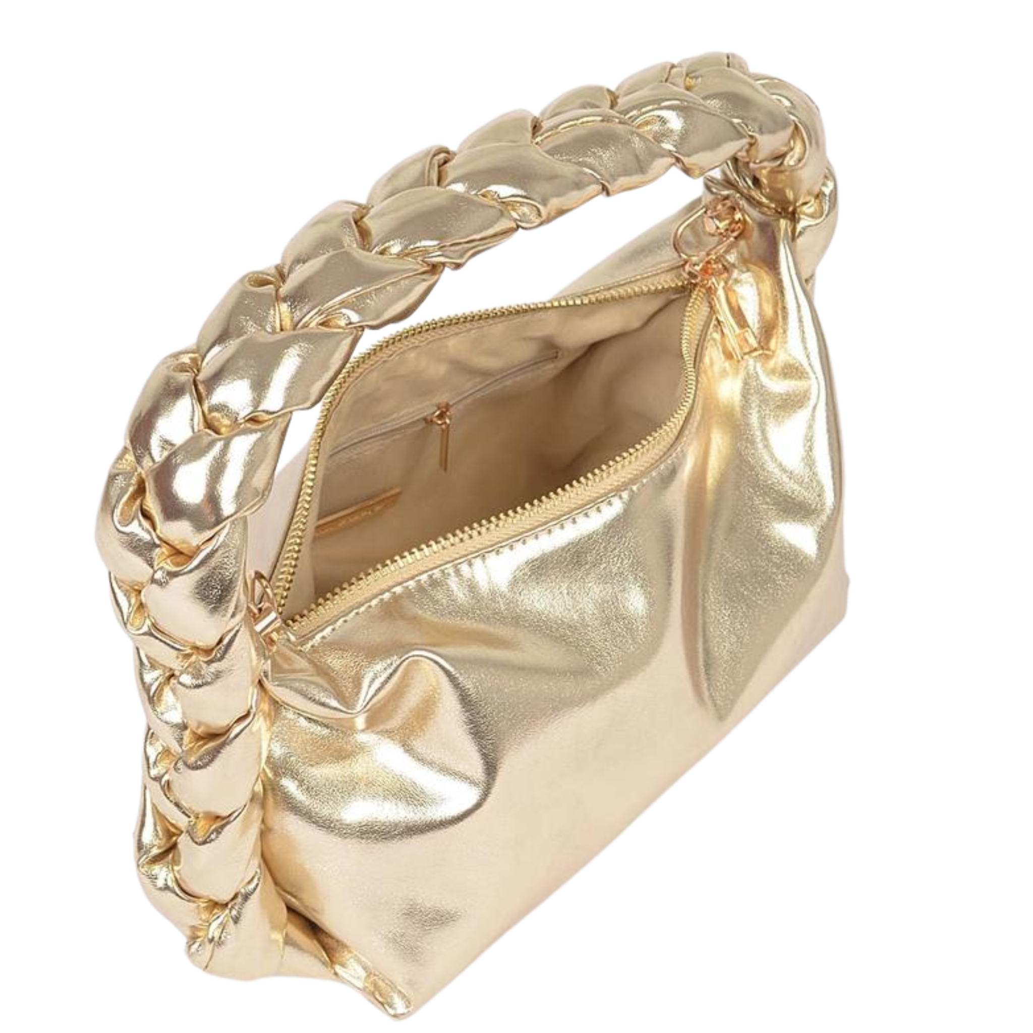 Metallic Faux Leather Braided Handle Shoulder Bag / Crossbody - Let's Bag It