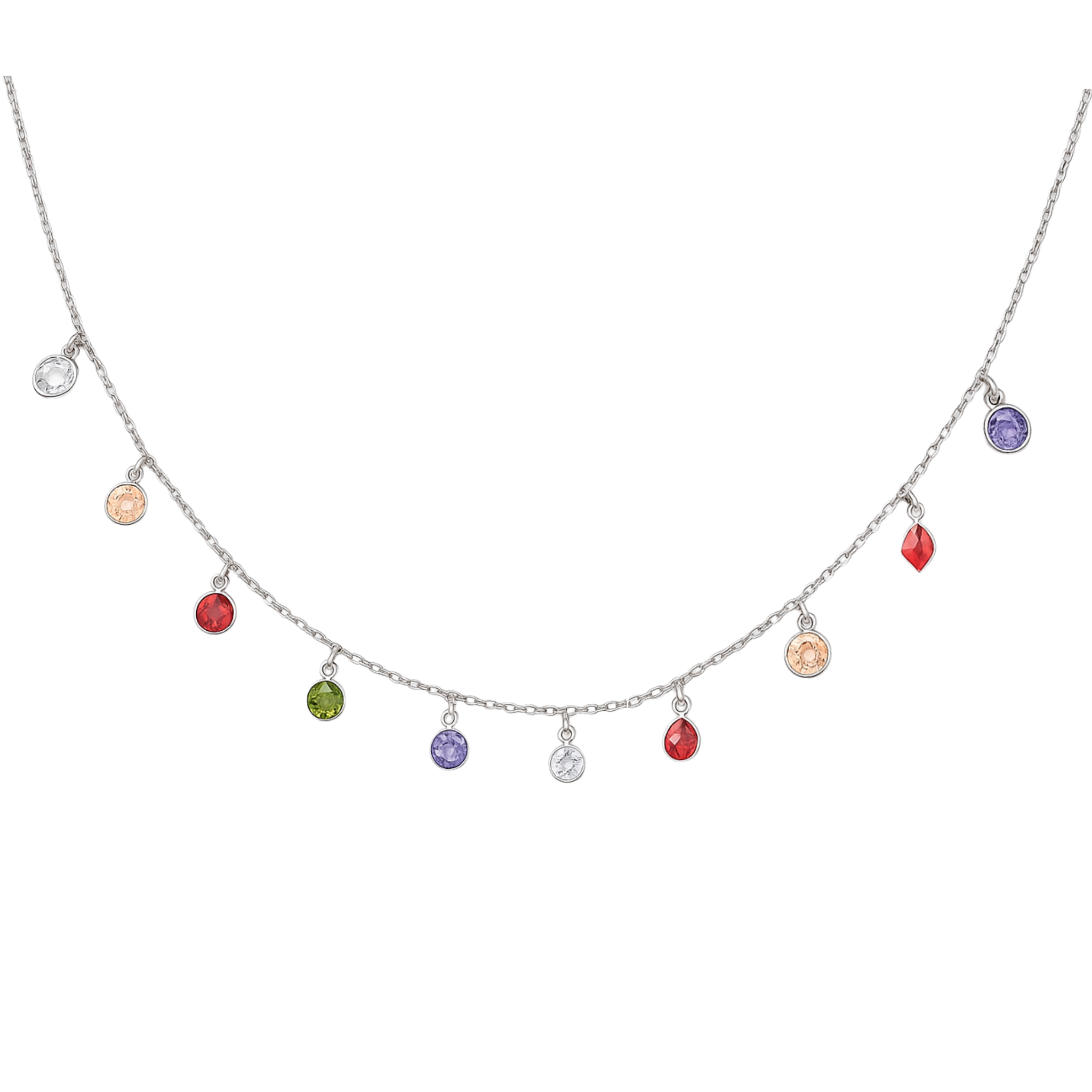 Multicolor CZ dangle necklace in sterling silver 925, featuring elegant crystal accents for a stunning look.