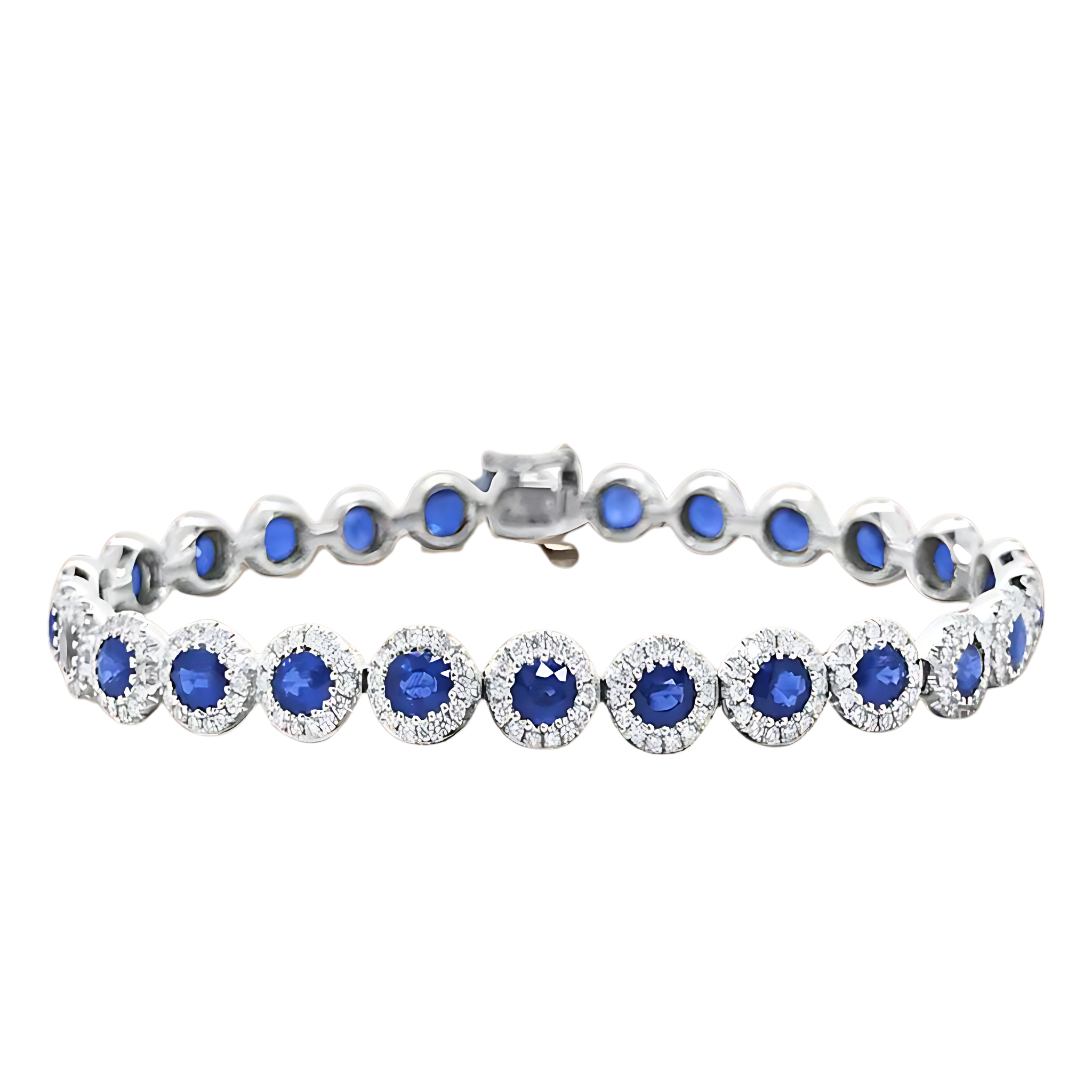 Blue crystal CZ bracelet in sterling silver 925, featuring a delicate tennis design and a navy blue hue.