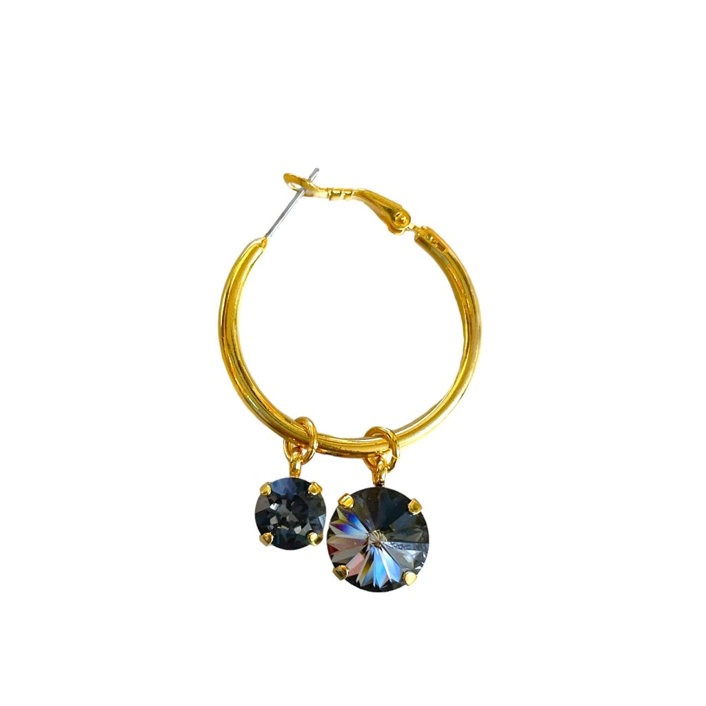 Black patina crystal charm designed for hoops and necklaces, featuring intricate detailing and a stylish finish.