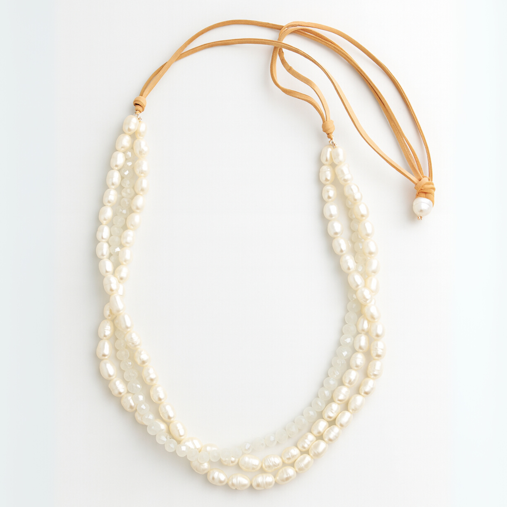Freshwater Pearl, Crystals & Leather Necklace