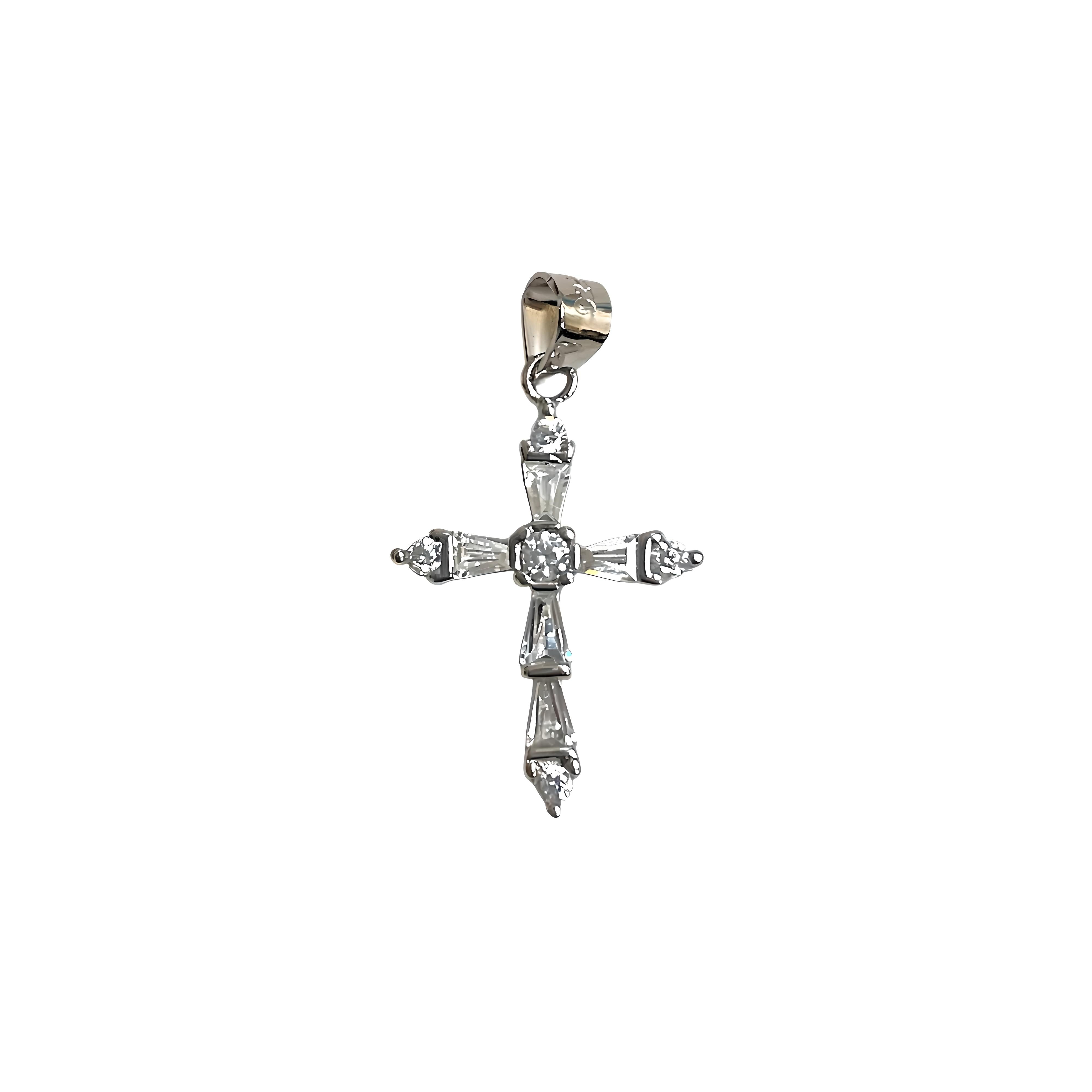 Silver CZ cross charm with detailed design, ideal for jewelry or charm bracelets. Crafted by private label.