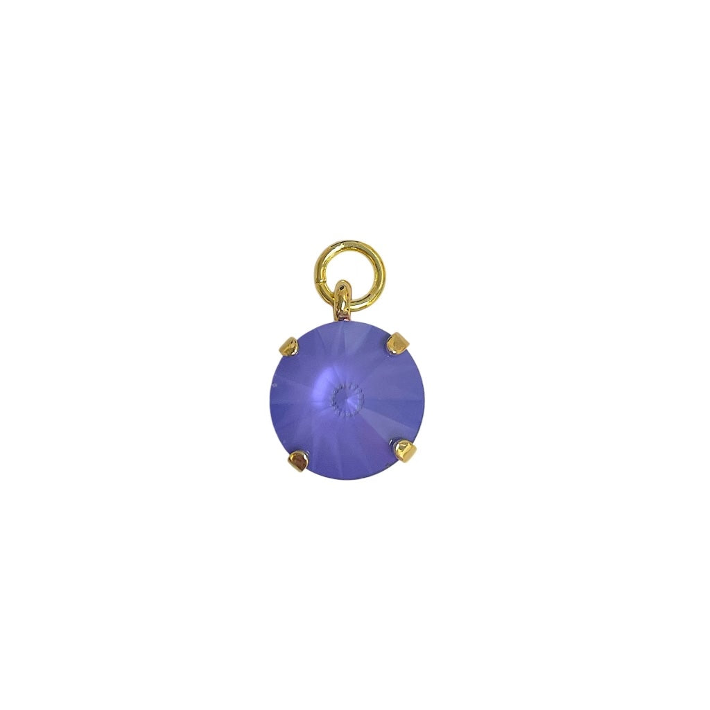 12MM Autumn Purple Swarovski Crystal Charm featuring a deep purple hue and sparkling facets, perfect for jewelry making.