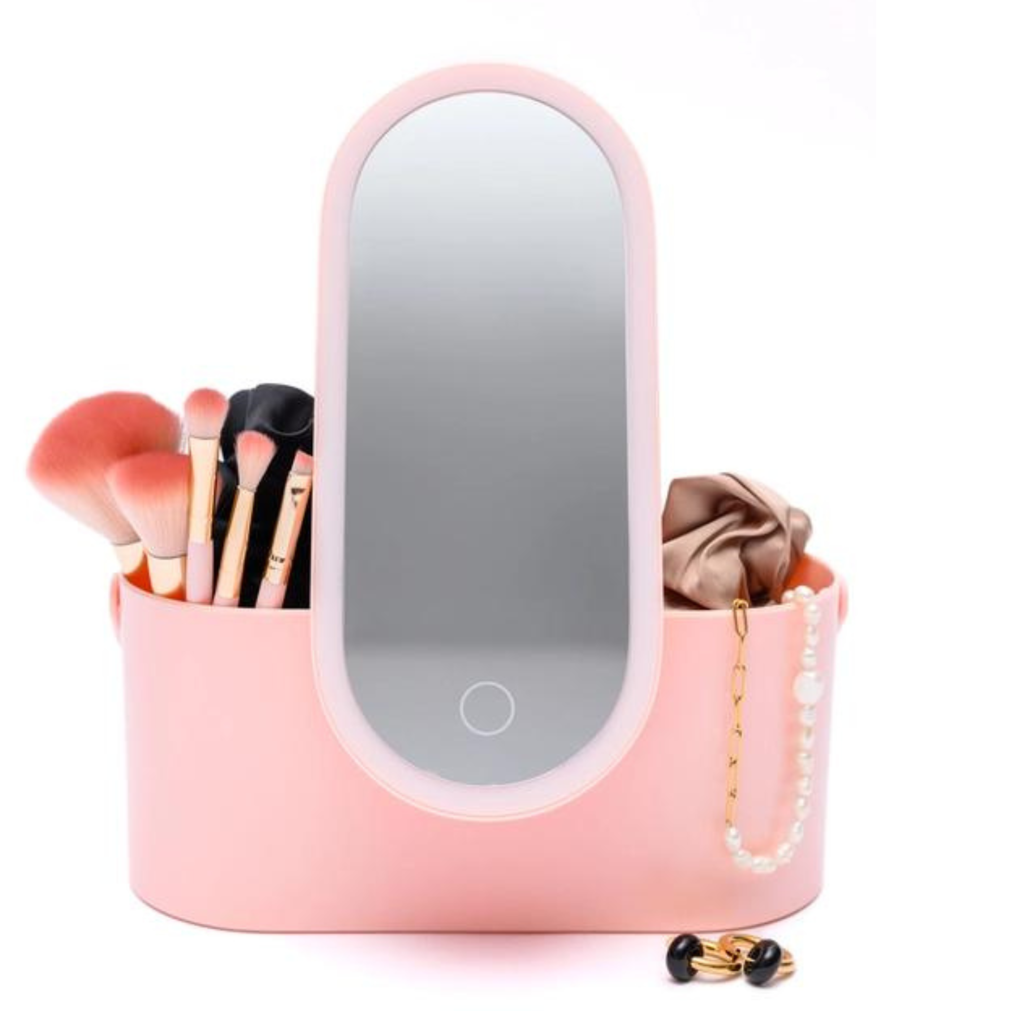 Avenue portable beauty storage travel pouch with LED mirror, compact case for makeup and grooming essentials, open showing organized interior.