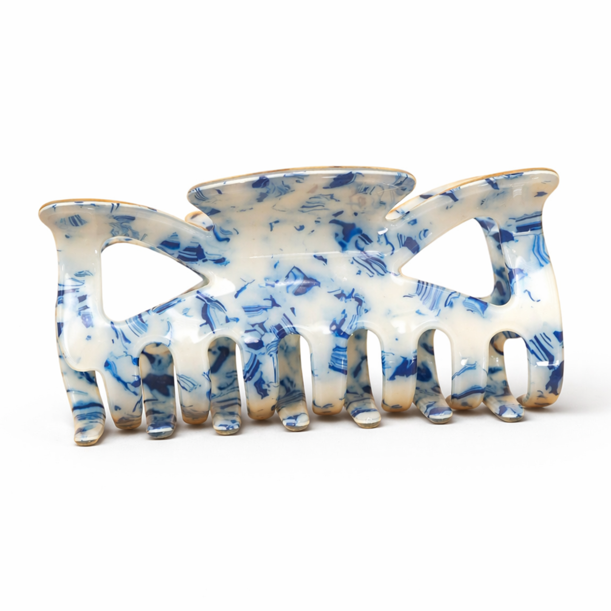 Vintage toile pattern porcelain hair claw clip by Private Label, featuring a wide Cuban style design with intricate floral details.