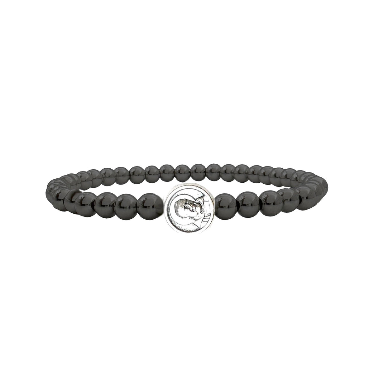 Subliminal St. Gerard beaded bracelet by Love Lisa featuring black beads and silver accents on a delicate bracelet strand.