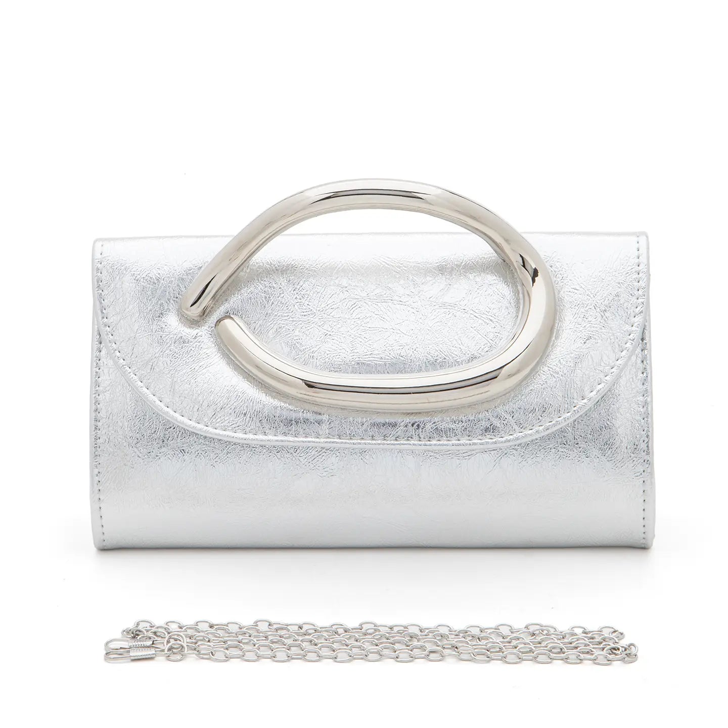 Metal Handle Metallic Clutch Bag