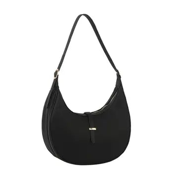 Calin Collection Canvas Vegan Leather Crescent Shoulder Bag