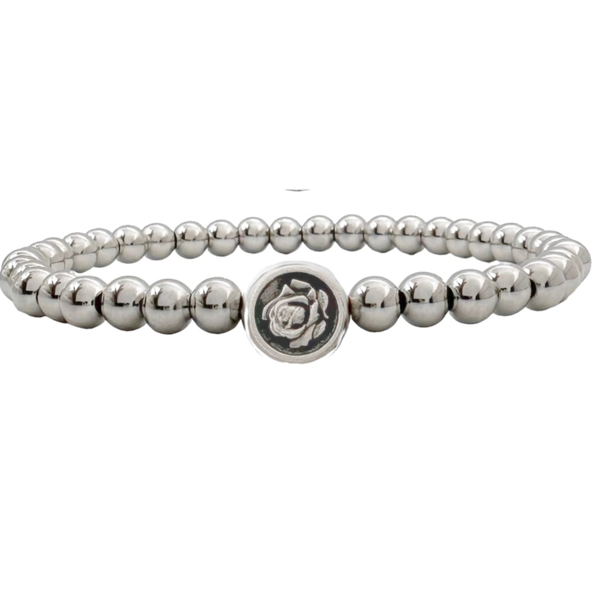 Beaded bracelet featuring St. Therese Little Flower design by love lisa, showcasing colorful beads and delicate charm.