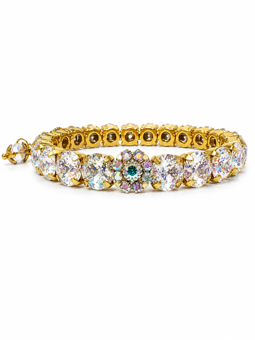 Private label Duchess Crystal Stretch Bracelet with 8.55mm clear crystal beads on a flexible elastic band.