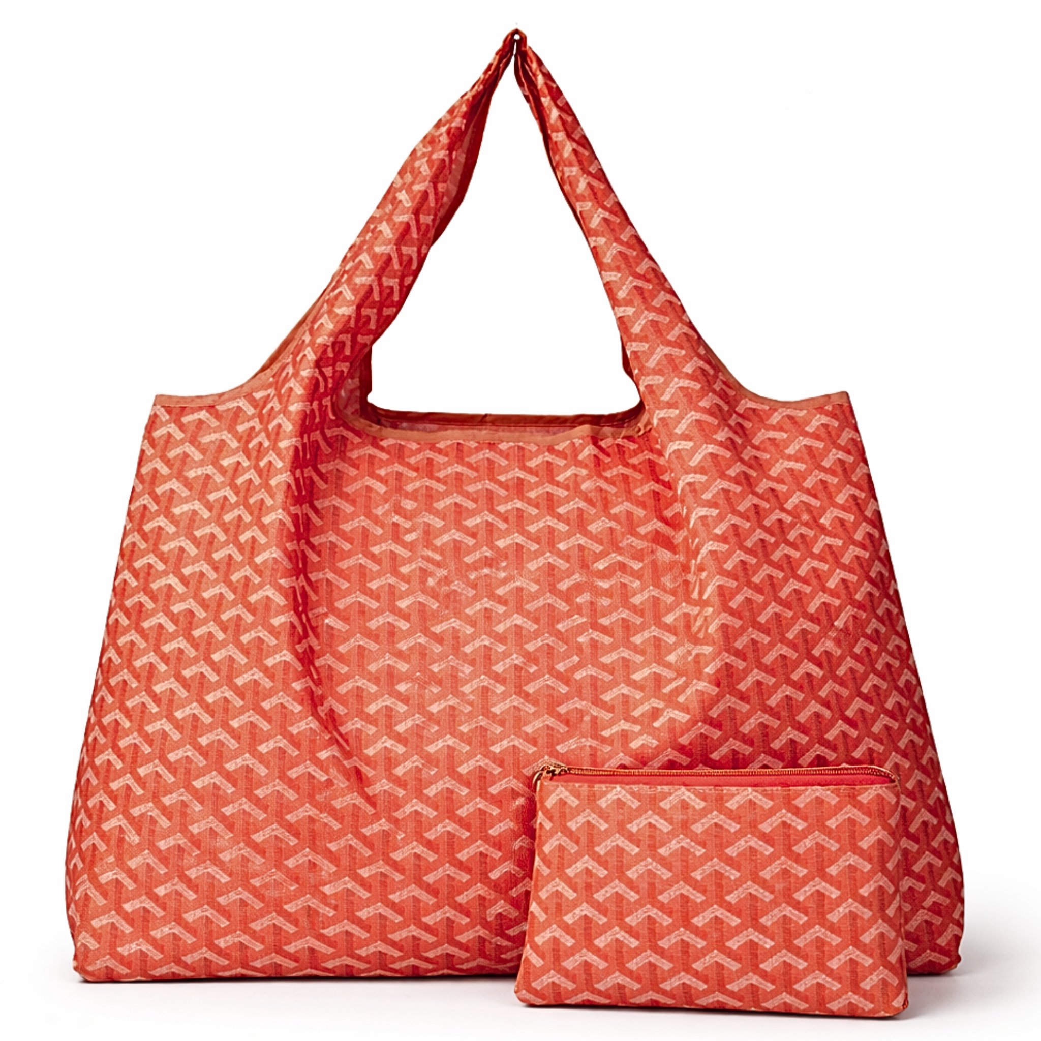 Chevron eco-friendly nylon tote bag by private label, foldable reusable tote with a chevron pattern and compact design.