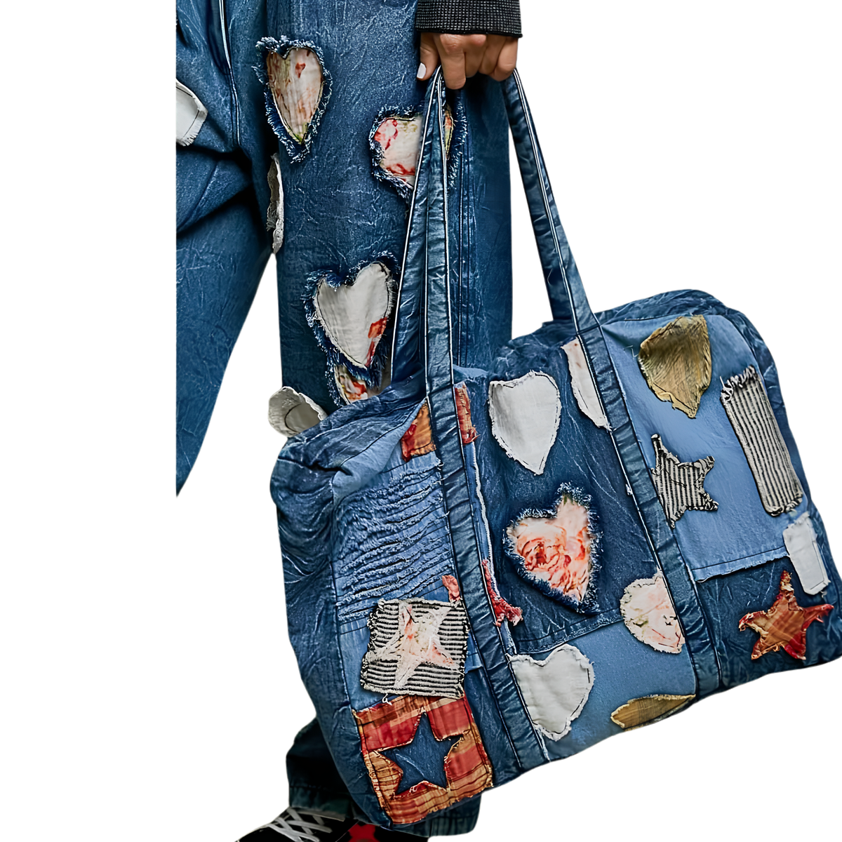 Unique Mix Patchwork Vintage Denim Casual Tote Bag