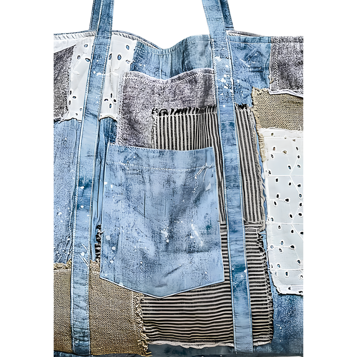Unique Mix Patchwork Vintage Denim Casual Tote Bag