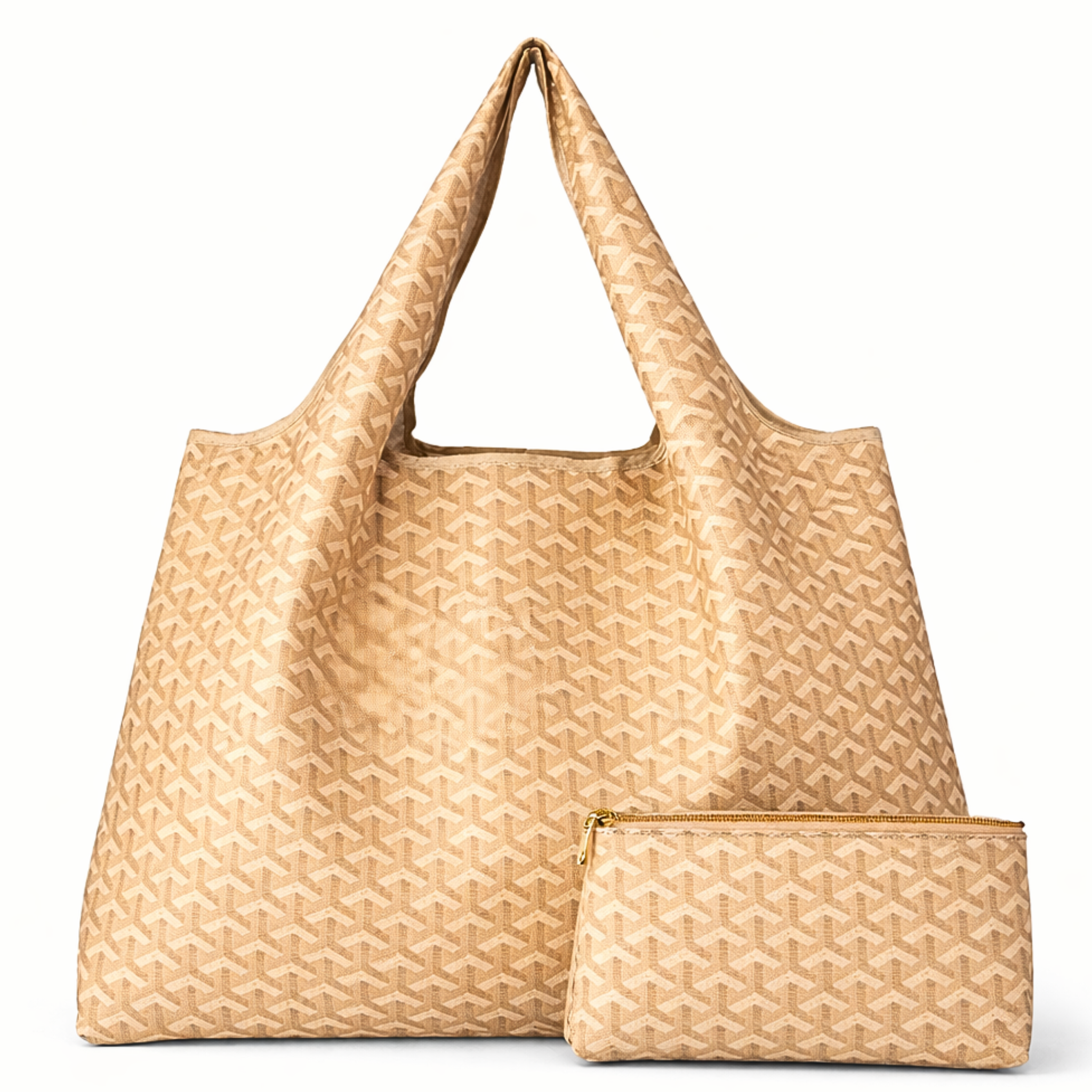 Chevron eco-friendly nylon tote bag with foldable design, reusable and compact, from private label brand.