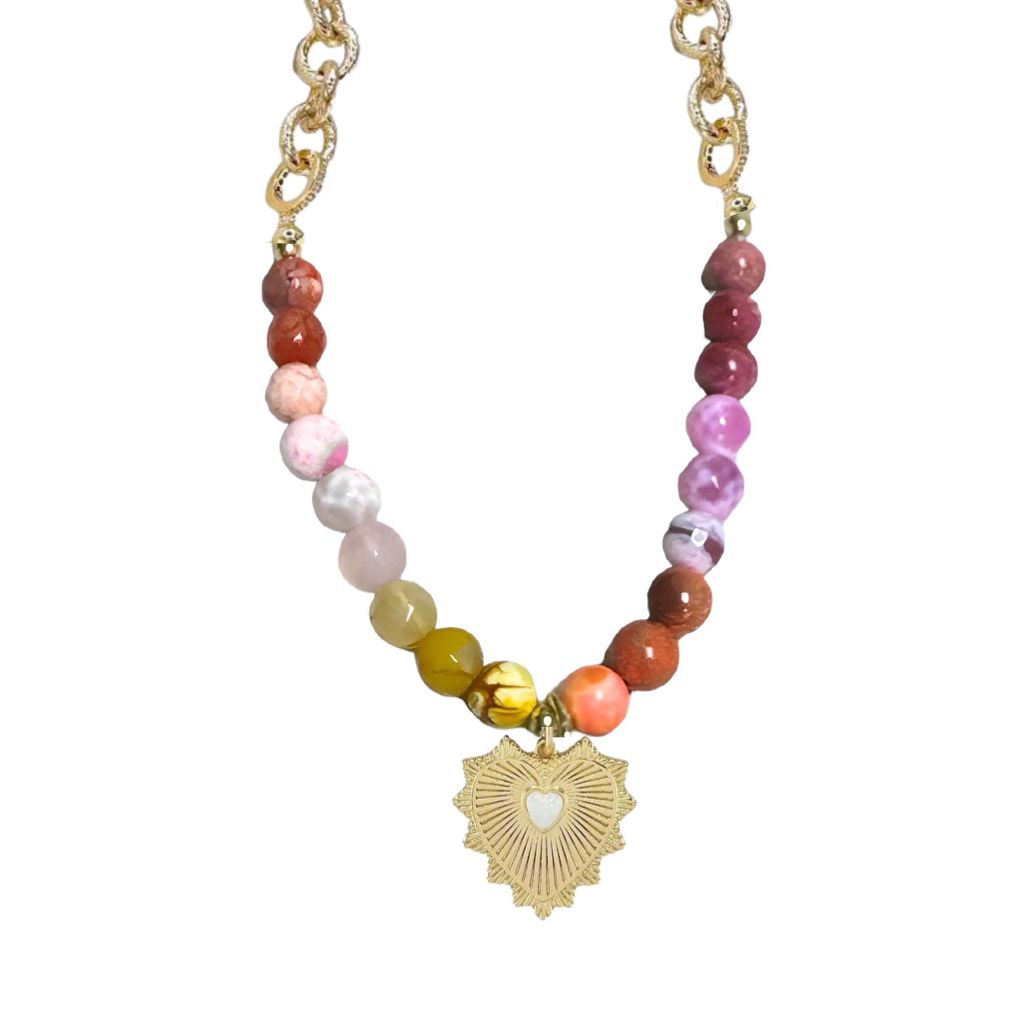 Chain beaded necklace with heart charm