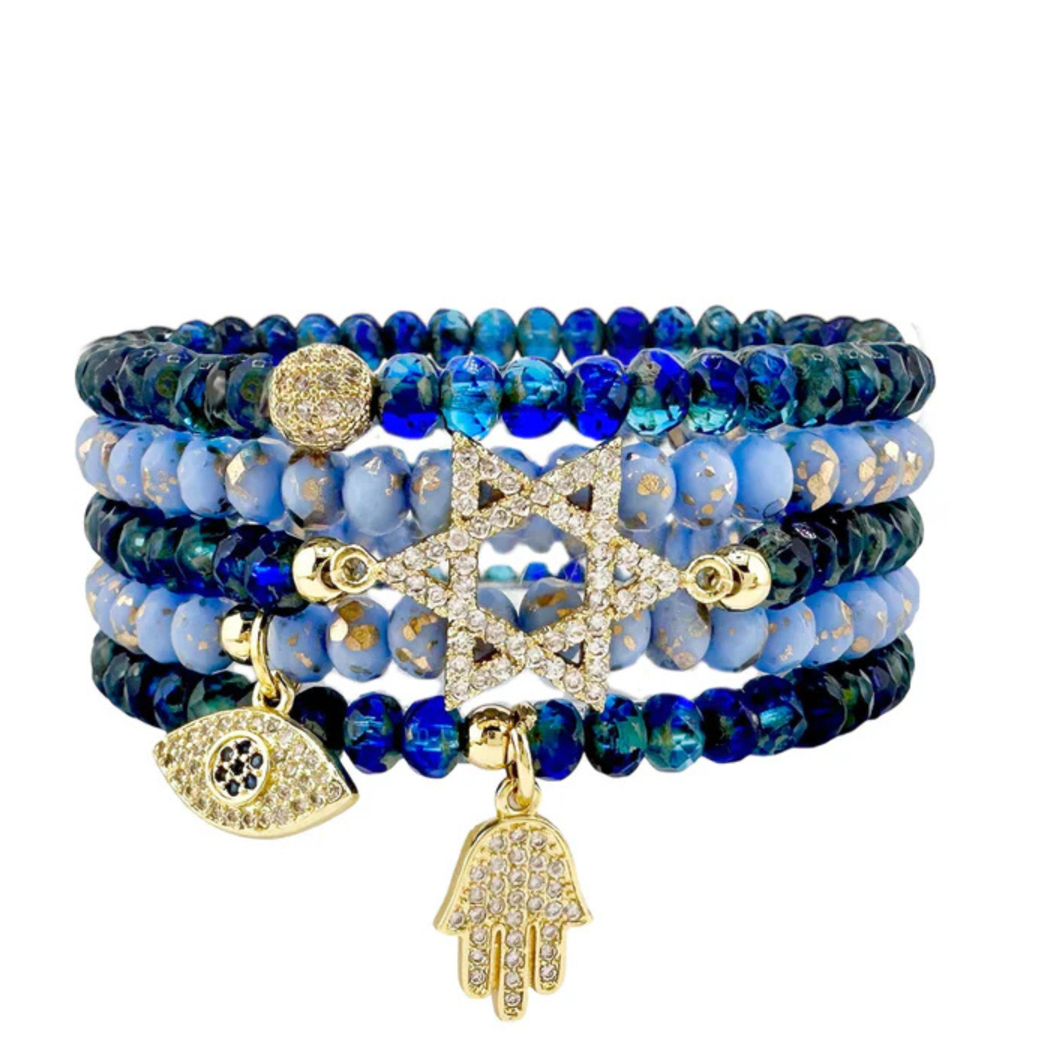 Love Lisa Star of David protection crystal bracelet with shimmering beads and intricate design on a white background.