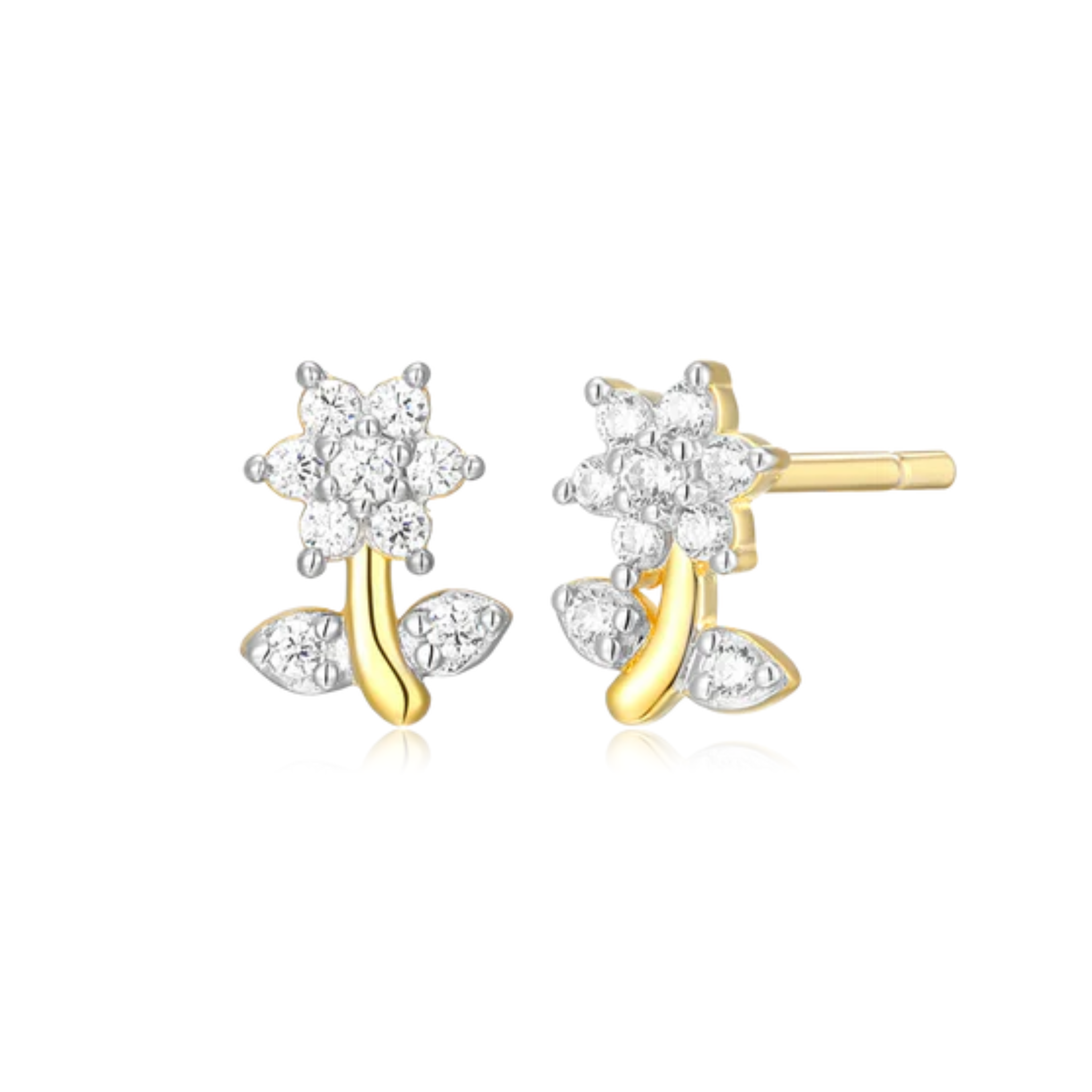 Flower Stud Earrings in 14k Yellow Gold Plated Sterling Silver - Let's Bag It 