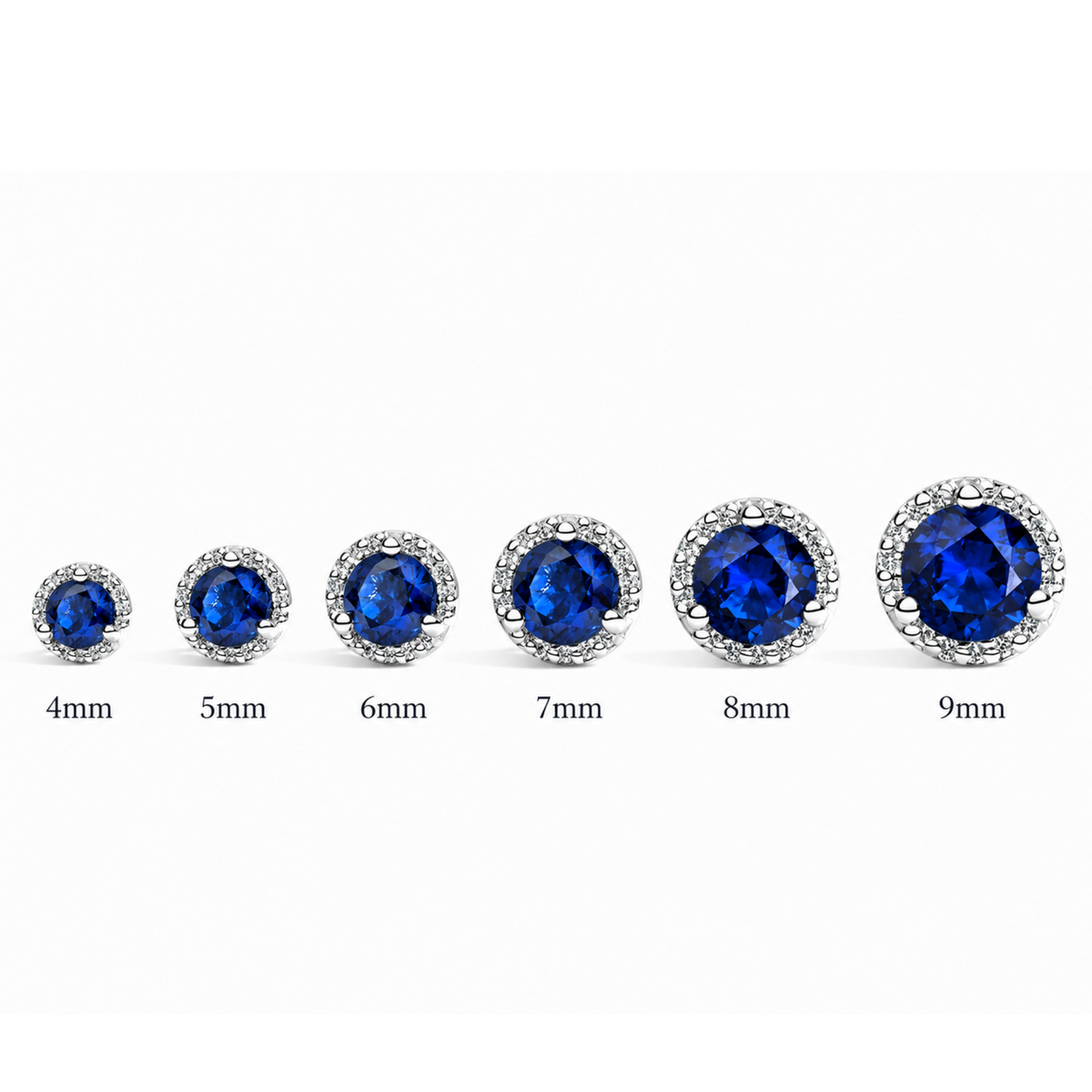 Silver Angel CZ sapphire halo stud earrings in 925 sterling silver geschniegelt