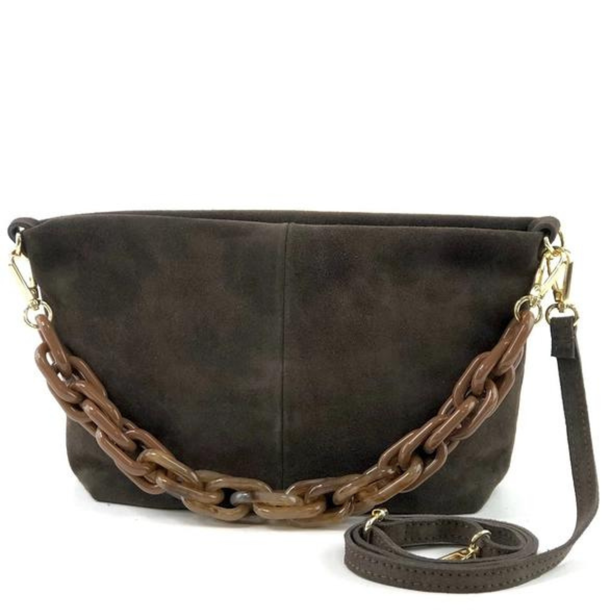 Suede Ambrato Chain Crossbody Bag